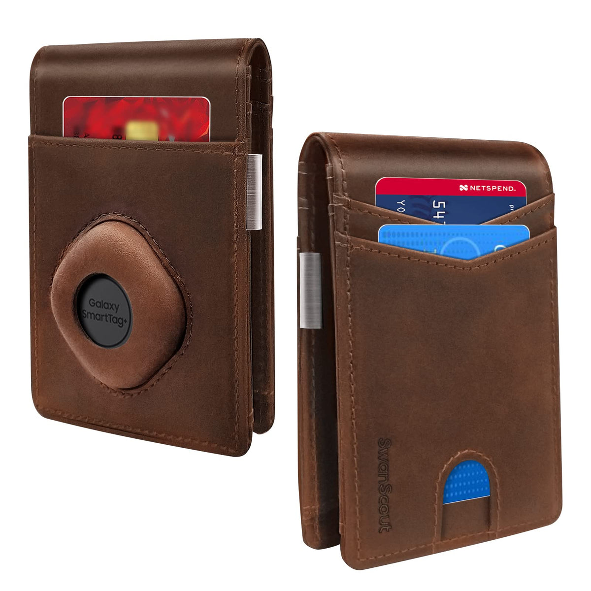 Wallet for Samsung Galaxy SmartTag & SmartTag+ Plus, Money Clip Version, RFID Blocking Genuine Leather Bifold Wallet with Gift Box (Not Include Tracker)