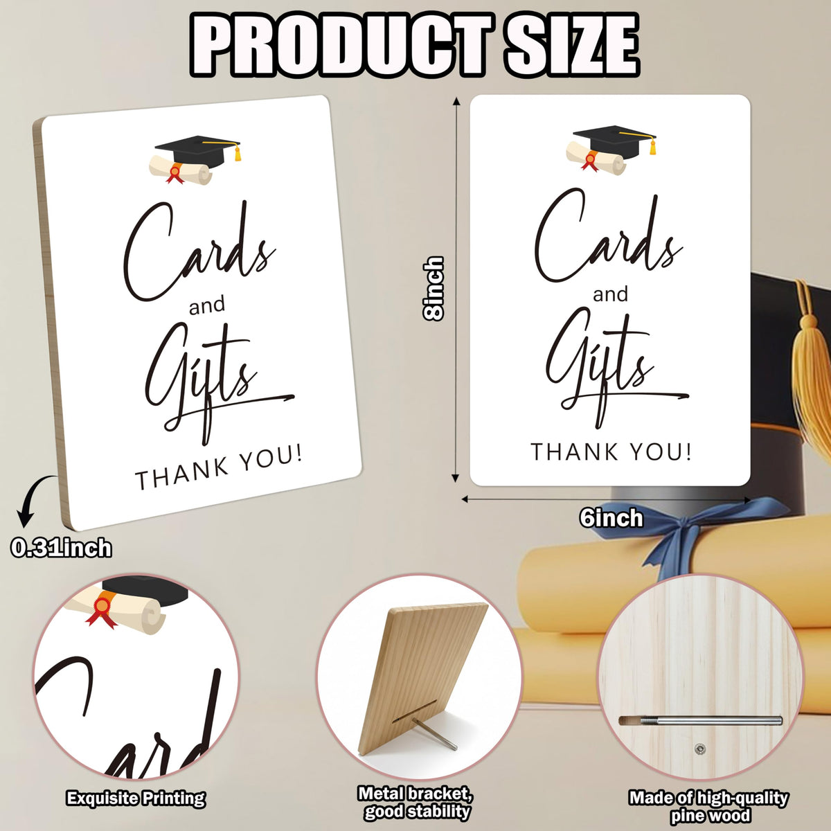 Graduation Table Decor Sign, Cards and Gifts, Pack of 1 Wood Plaque Table Sign, Graduation Party Decorations for Class of 2026, High School College Graduation Supplies - YU01
