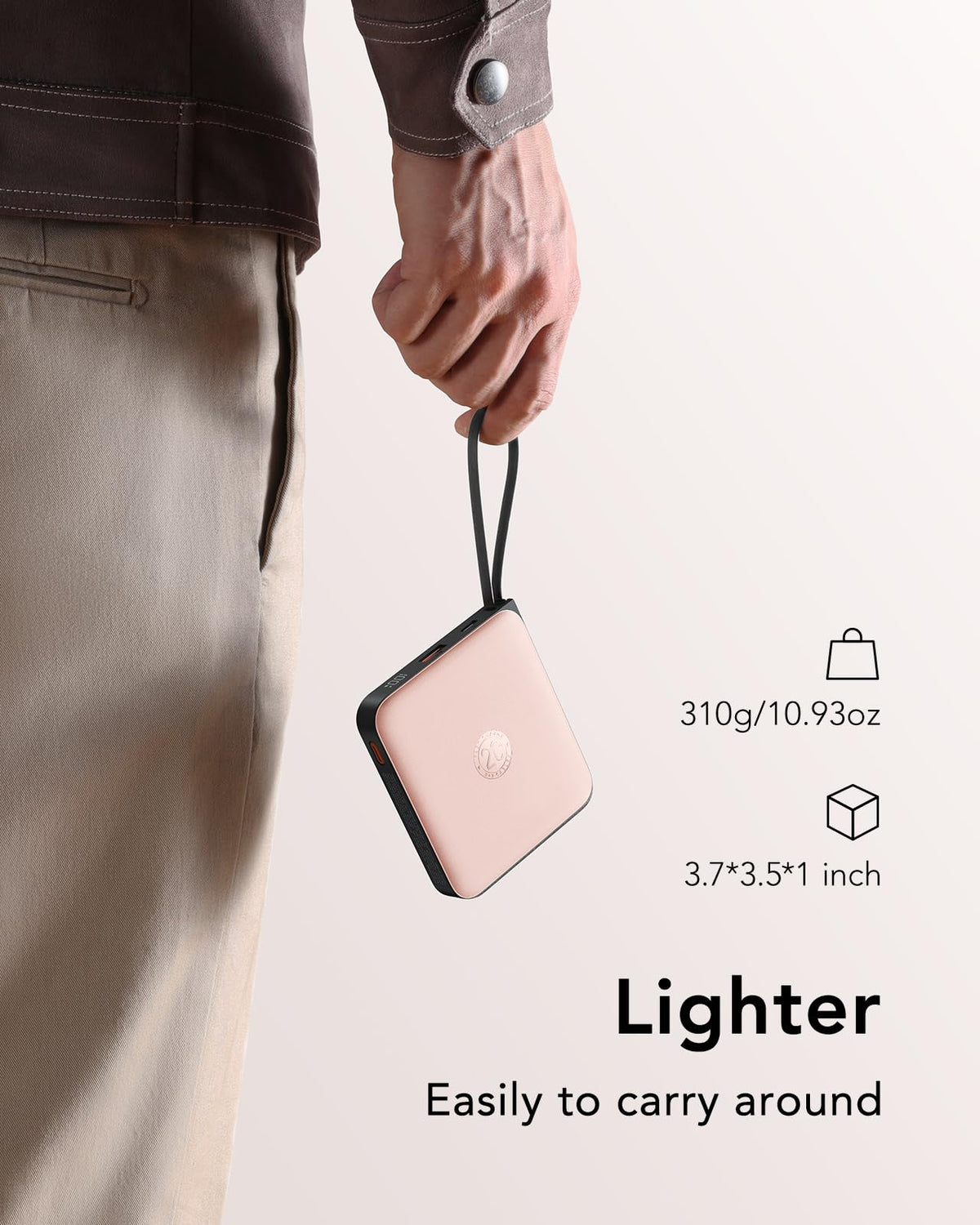 VRURC 20000mAh Power Bank Built-in Cables, Travel Essentials, Portable Charger 22.5W Fast Charging USB C Battery Pack, Phone Battery for iPhone 17 15 14 13 12 11 x Samsung Android Phone,Pink(1 Pack)