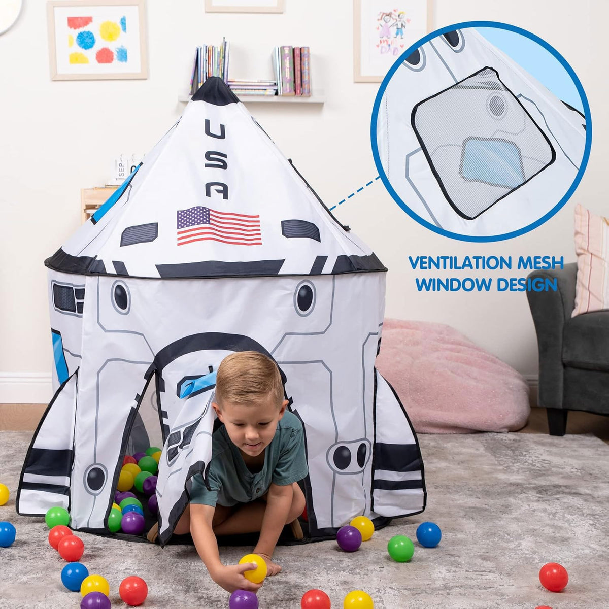 JOYIN Rocket Ship Play Tent Pop up Play Tent Kids Indoor Outdoor Spaceship Playhouse Tent Set