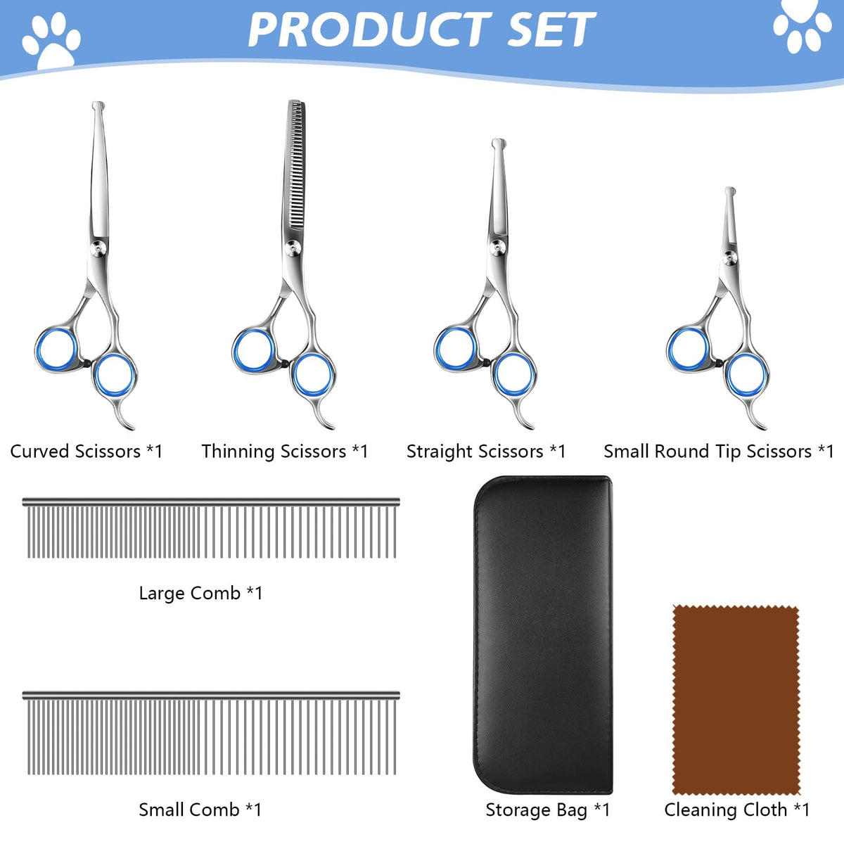 Niura 7 in 1 Professional Pet Grooming Kit - Grooming Scissors Kit Set for Dog & Cat