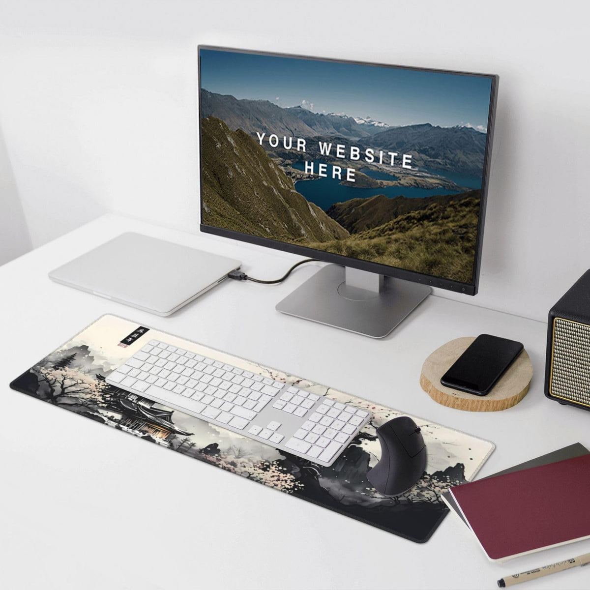 Japanese Mouse Pad, Large Japanese Desk Mat, XL Anime Gaming Keyboard Mat, Non-Slip Rubber Base, Big Extended Desk Protector for Home Office, 31.5”x11.8”