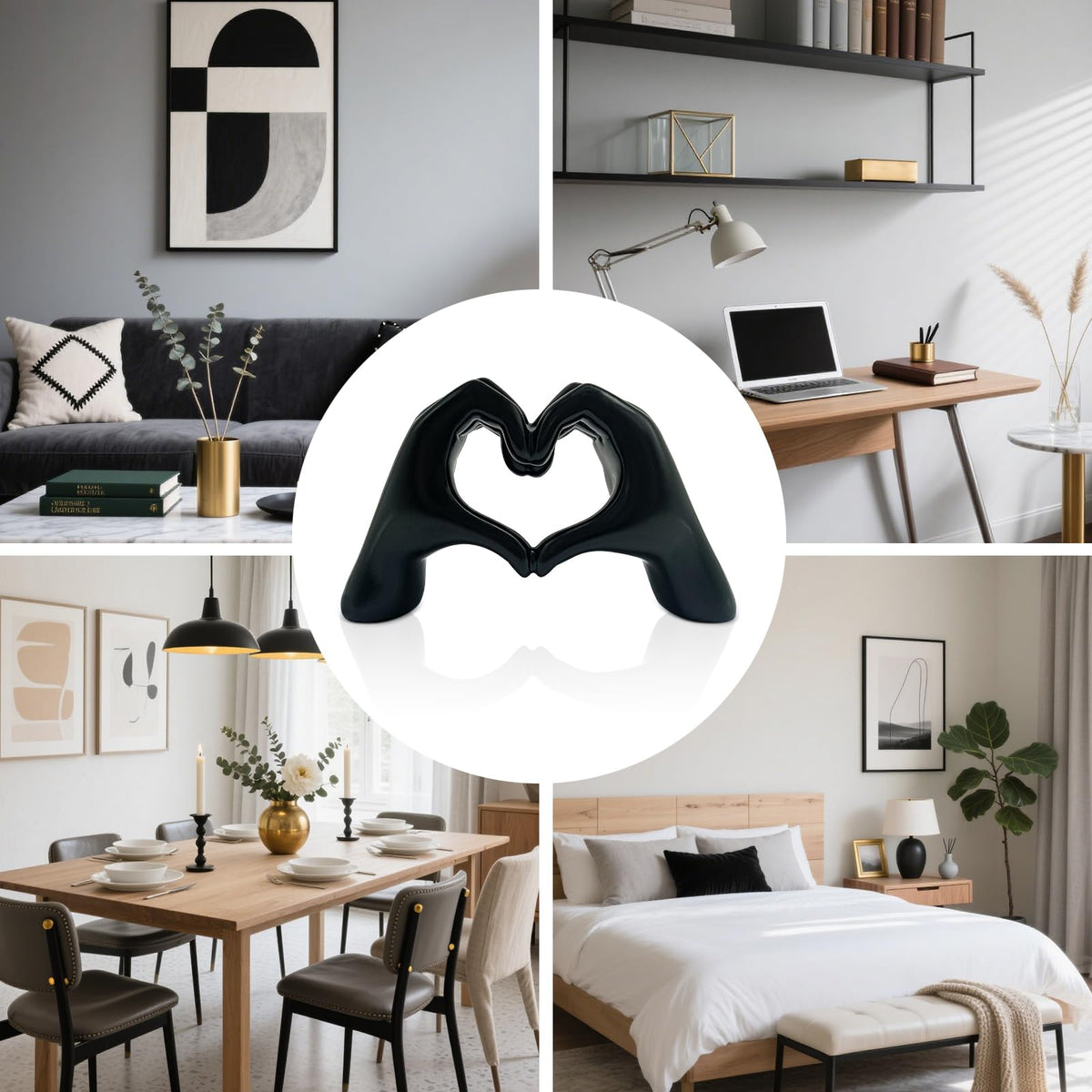 AWAIOY Black Heart Hands Sculpture Medium 6.9" Resin Love Statue, Modern Dark Aesthetic Shelf Decor for Teen Bedroom, Unique Romantic Figurine Gifts for Women Him Art