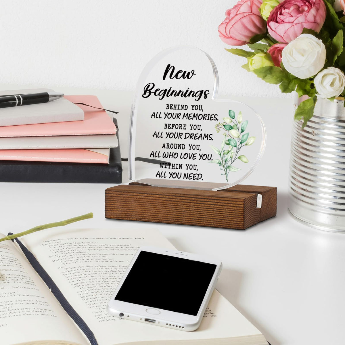 TRCENDE New Beginnings, New Job Gift for Coworker,New Beginnings Sign For Her women friends Bestie, New Chapter Friendship gifts,Leaving Gift, Desk Decorative Sign for Home Office XAk205