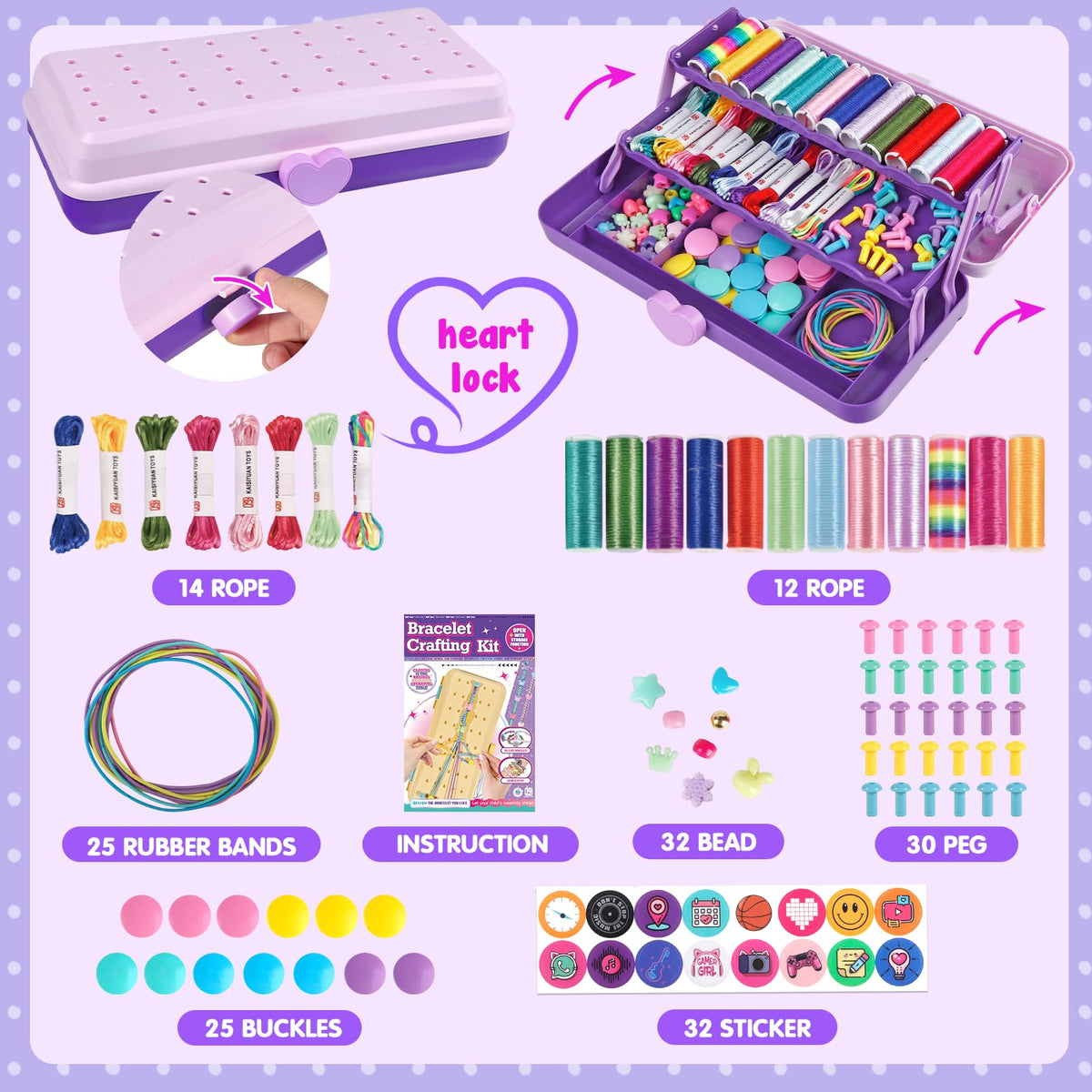 TingingYuli Friendship Bracelet Making Kit for Girls 8-12, DIY String Bracelet Maker with 3-Layer Storage Box, Arts and Crafts for Kids Ages 6-12, Easter Christmas Birthday Gift Set