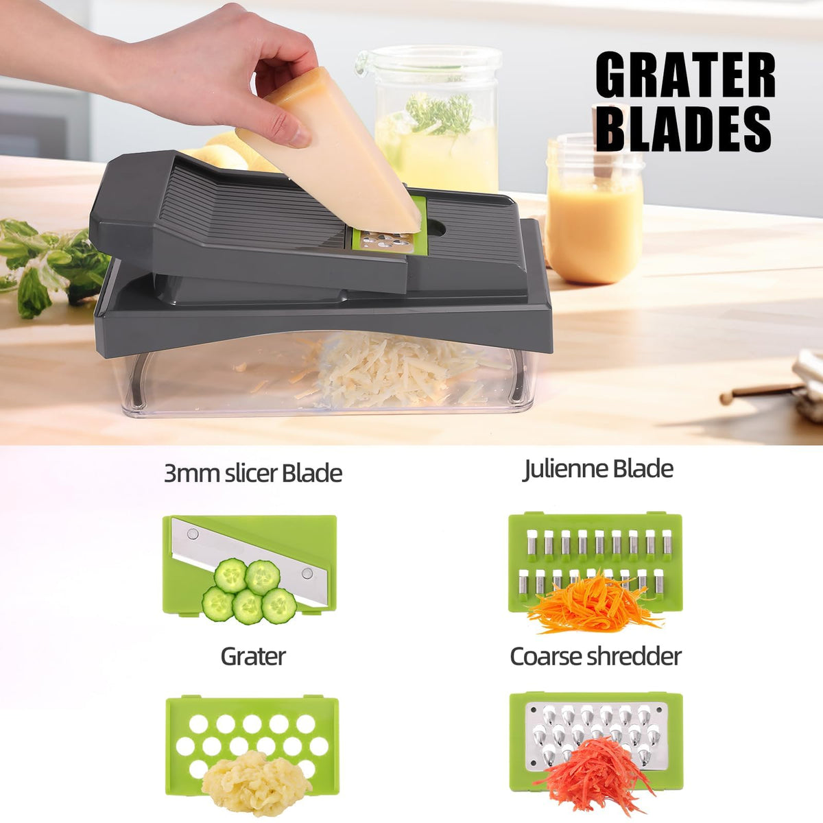 RüK 10-in-1 Vegetable Chopper – 6 Blade Veggie Chopper with Container, Food Dicer, Onion Cutter, Cheese Grater, Mandoline Slicer, Kitchen Gadgets & Home Essentials (Gray)