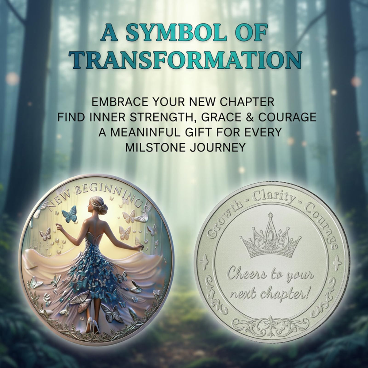 New Beginnings Gifts for Women, 3D Purple Butterfly Coin & Keychain Set, Inspirational Retirement Gift for Coworker, Teacher, Nurse, Boss, Farewell Going Away New Job Keepsake for Resilience & Growth