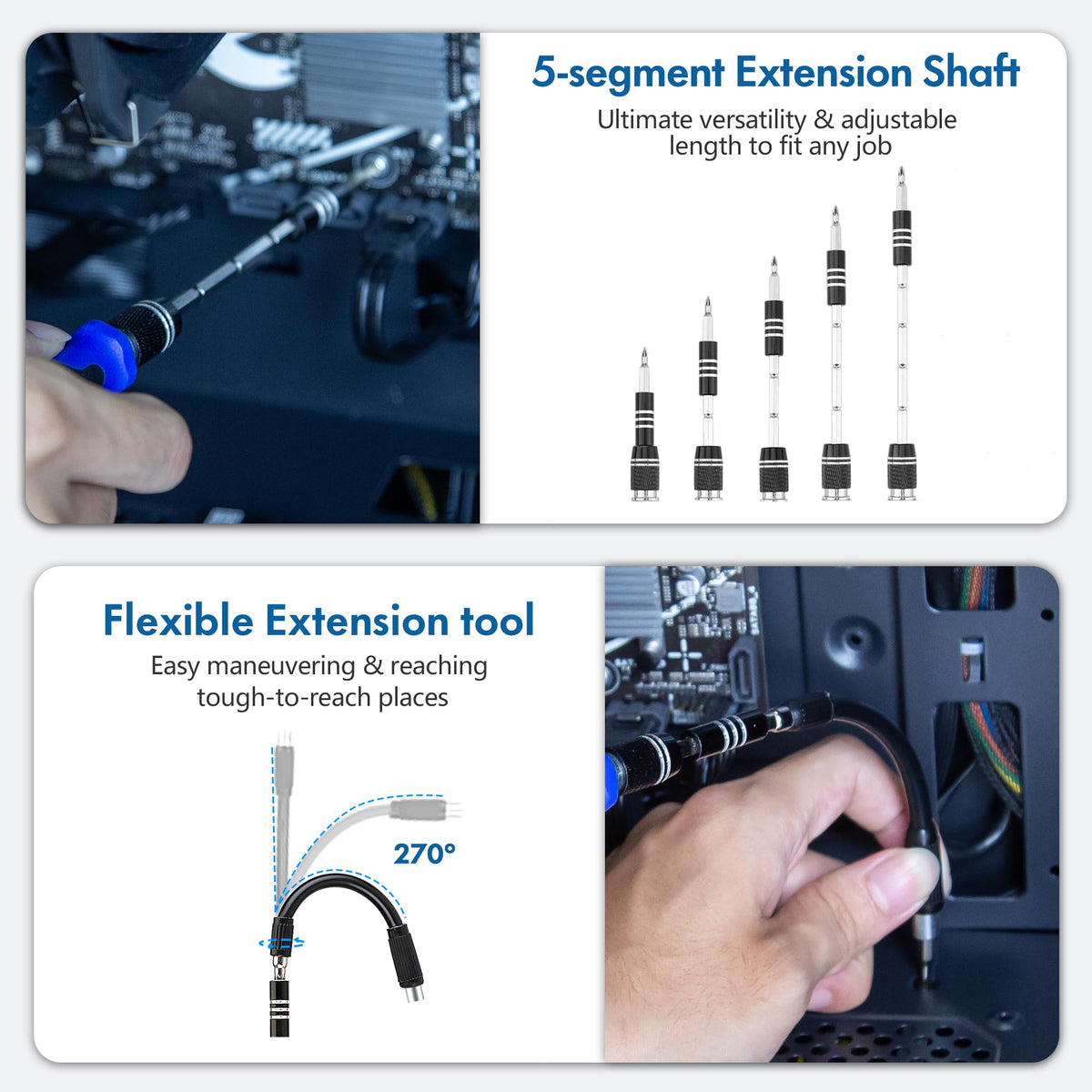 XOOL 62-in-1 Precision Screwdriver Kit, 58 Magnetic Bits, Flexible Shaft & Extension Rod, Electronics Repair Tool for Phone, Laptop, PC, Tablet, Game Console