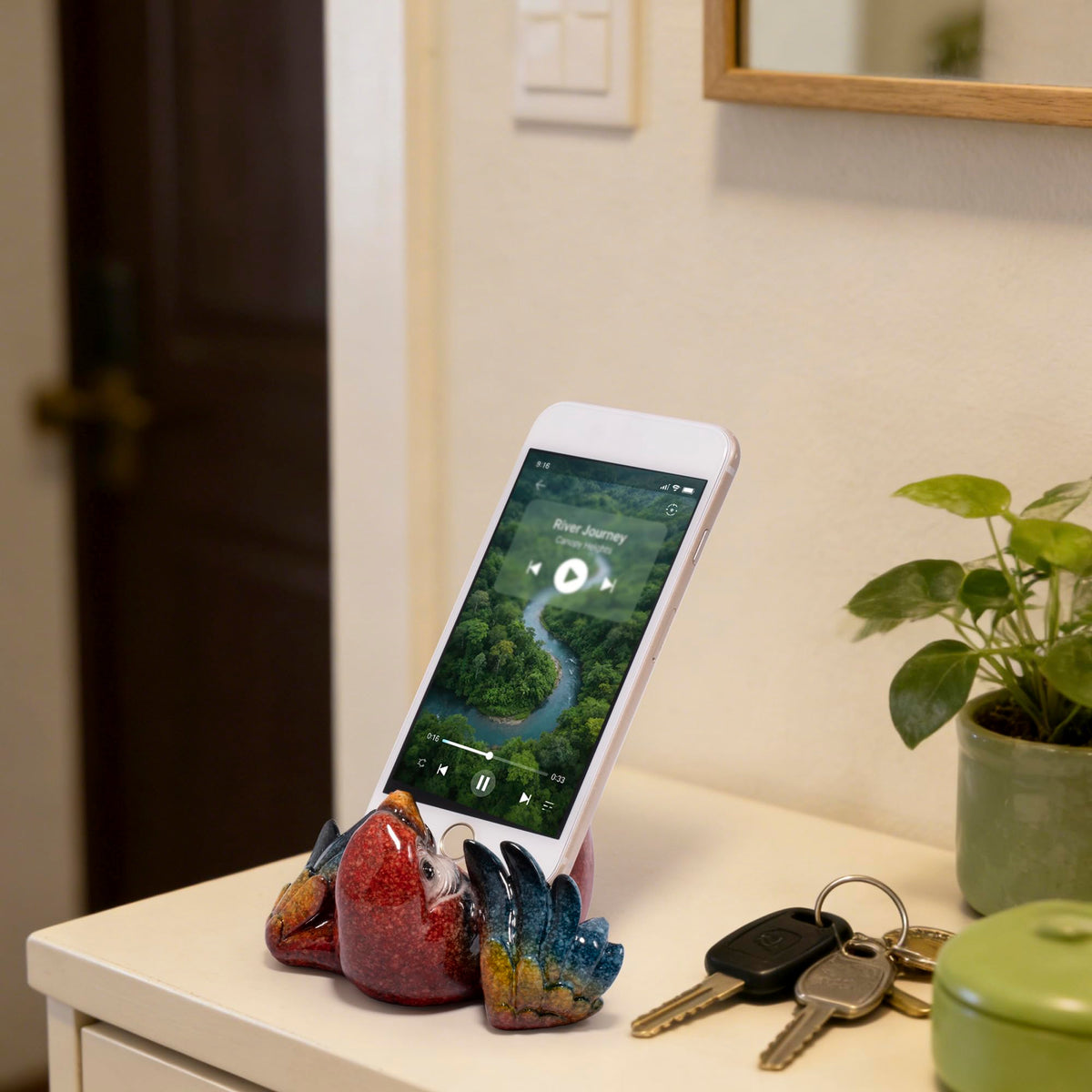 Hodao Cute Parrot Phone Stand Holder for Desk – Ocean & Animal Figurine Phone Holder Decoration Unique Gift for Friends, Family, Office & Home Decor (Red-Parrot)