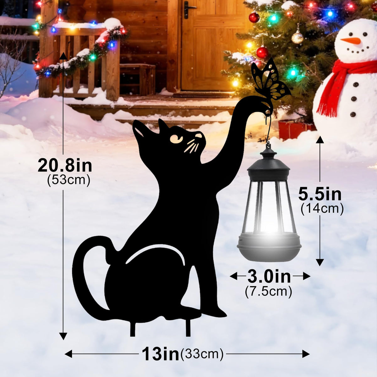 Black Cat Solar Lights Outdoor - Cat Lover Gifts for Mom Woman Grandma,Garden Decor with Butterfly Decorative Metal Stake Housewarming Ornament for Yard Pathway Lawn Patio