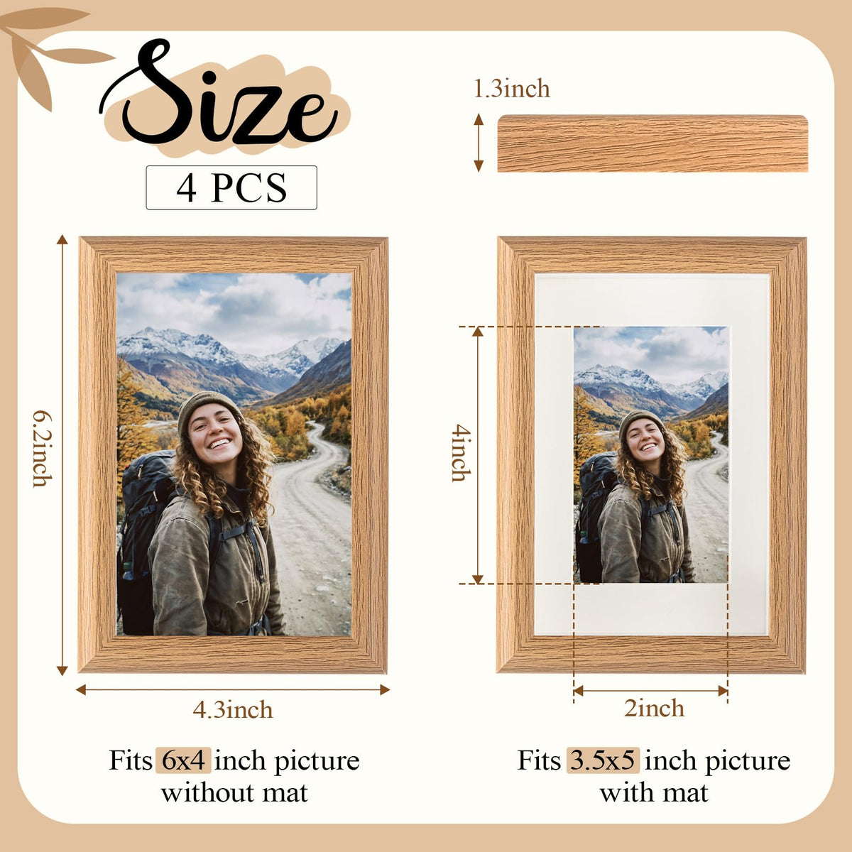 4 Pcs 4x6 Shadow Box Picture Frames Matted to 3.5x5 Small Wooden Photo Frames Tabletop Wall Display Natural Wood Decor Family Memories Gift with Acrylic Glass, Desktop Photo Stand Home Decor (Wood)