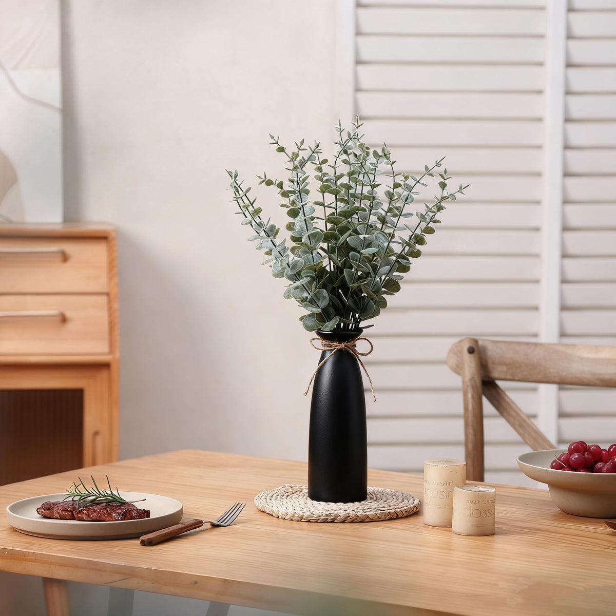 Shanranplus Vase with Greenery, 20pcs Artificial Eucalyptus Stems in Black Vase, Fake Plant Home Decor, 19" Decorative Faux Plants for Home Farmhouse Mantle Centerpiece Decor