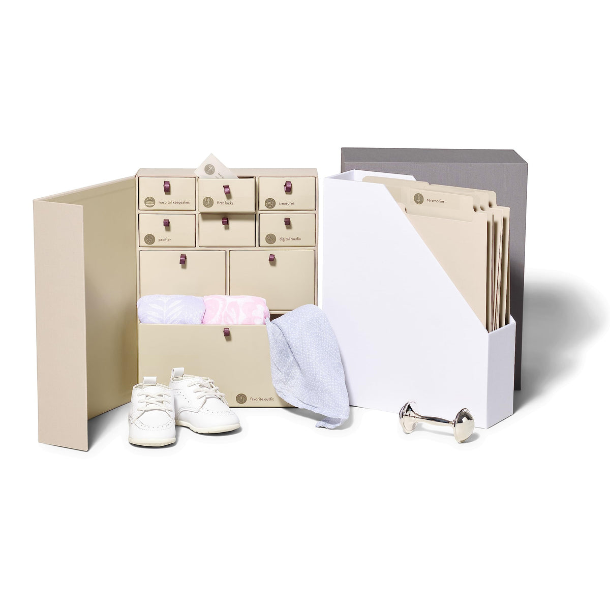 Savor I Baby Deluxe Box | Acid-Free Newborn Keepsake & Memory Organizer with 52 Labels, 9 Drawers, 8 File Folders | Mother’s Day Gift for Pregnancy, Mom & Baby Shower, Slate, No Customization