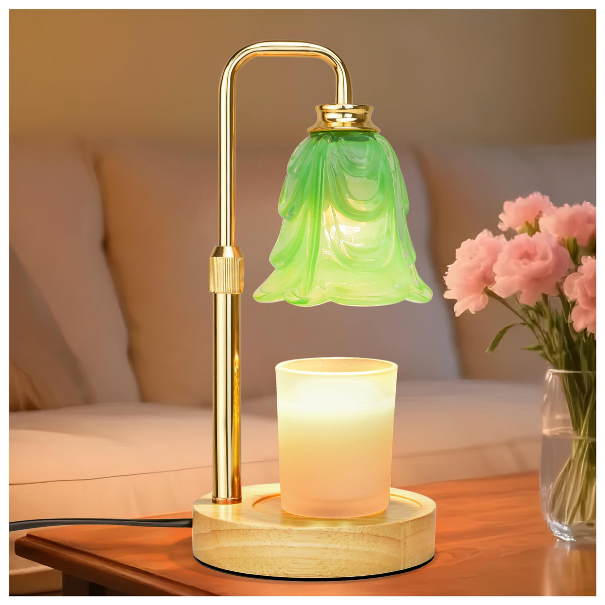 XJZJY Candle Warmer Lamp with Timer Dimmer, Adjustable Height Green Tulip Candle Wax Warmer, Christmas Birthday Gift for Mom Women, House Warming Gifts for New Home Bedroom Decor,Mint Green