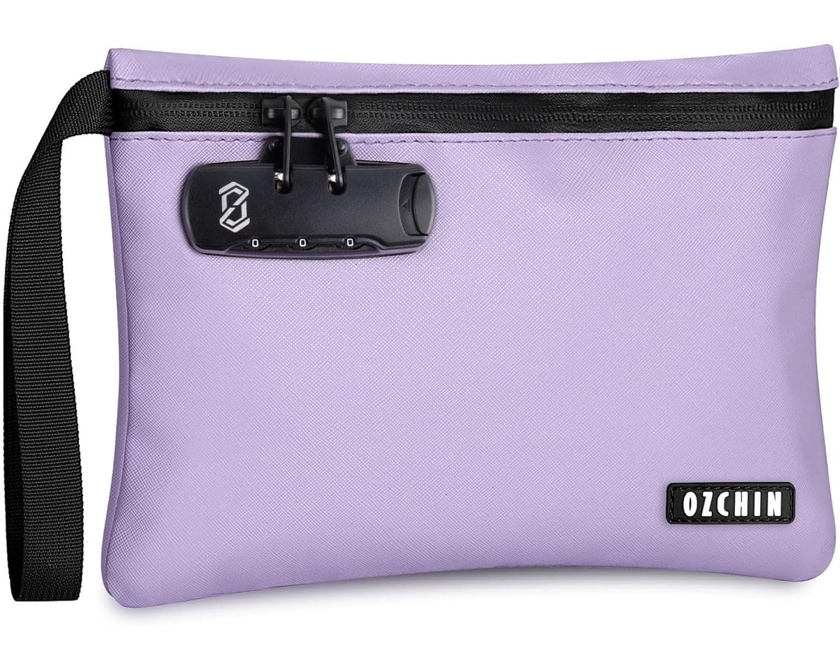 OZCHIN Smell Proof Bag with Combination Lock 10 X 7 inchs Locking Bag PU Leather Waterproof Lockable Case Great Gift Ideal
