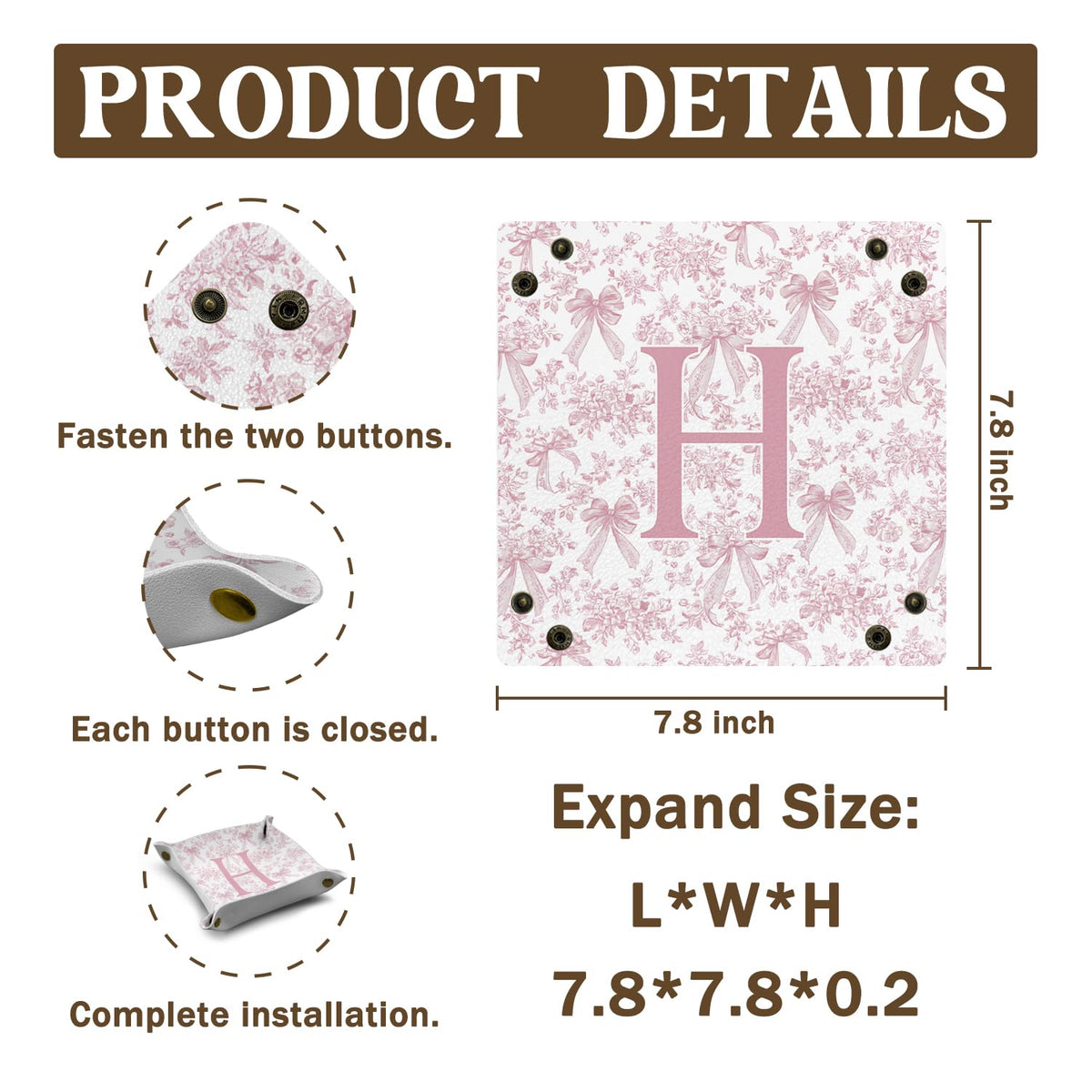 Dilemat Gifts for Women Initial Valet Tray,Pink Personalized Gifts for Women Mom Grandma Girlfriend,Nightstand Desk Accessories PU Leather Tray Organizer for Birthday Christmas Gift Ideas (H)