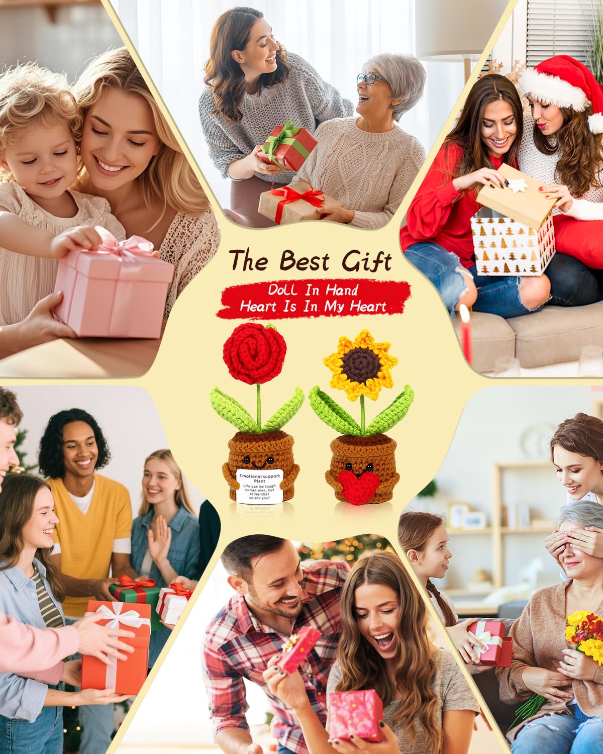 Argefkeen 2pcs Knitted Flowers Sunflower Gifts for Women Handmade Knitted Planters with Card Gifts Birthday Gifts for Women Mom Family Friend Teacher Coworker Xmas Party (2pcs)