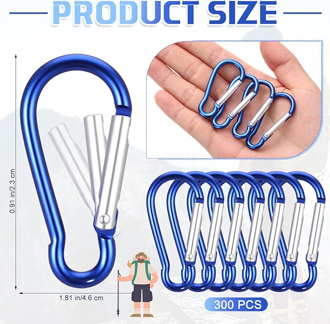 300 Pcs 2" Carabiner Bulk Spring Snap Hooks Bulk Aluminum Alloy Clip Keychain for Hanging Camping Hiking Traveling Fishing Outdoor Activities