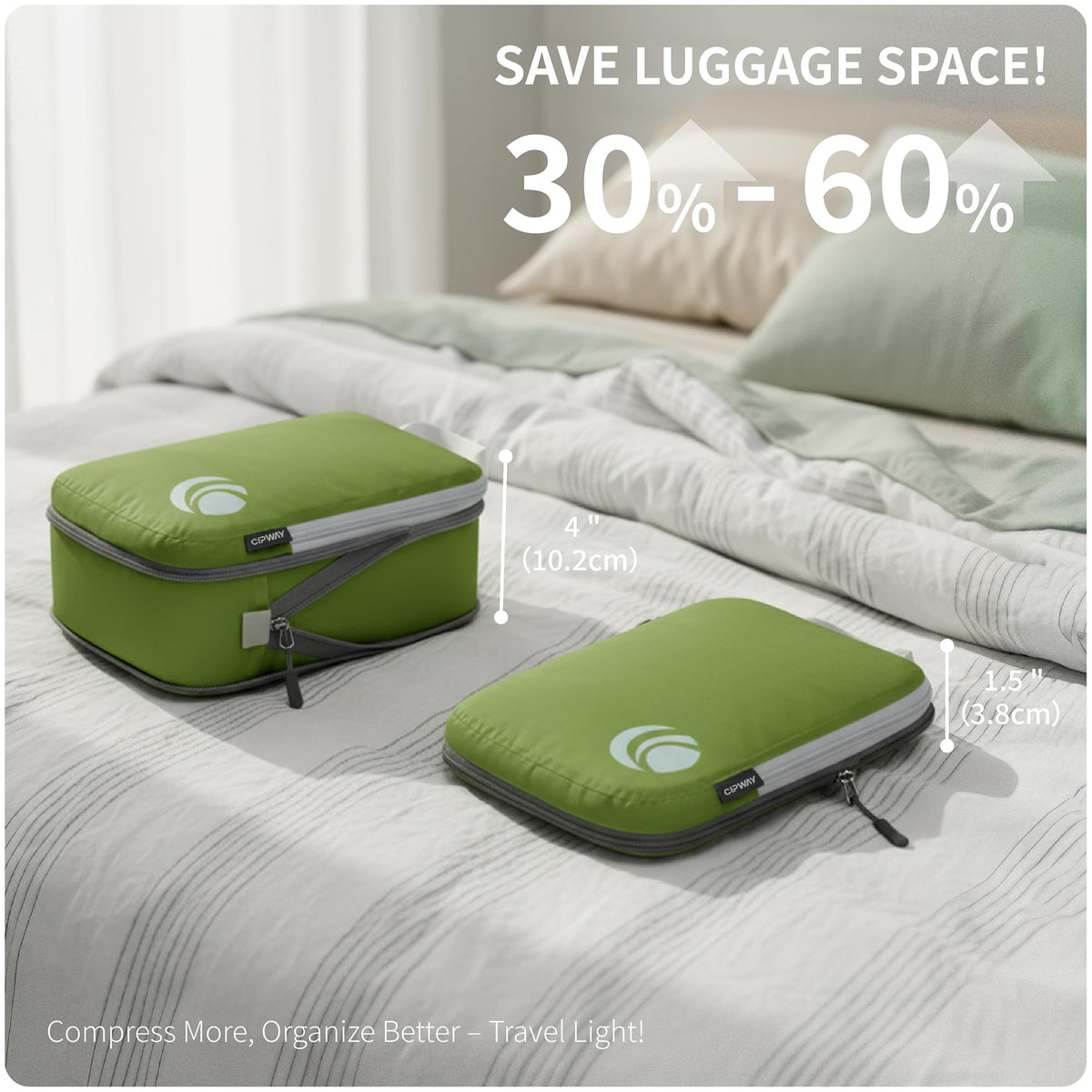 Cipway - 5 Set Compression Packing Cubes for Travel, Ultralight Packing Organizers for Luggage Suitcase & Backpack (Green), L