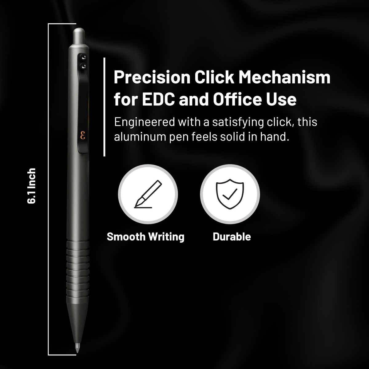 Everyman Gunmetal Grafton Full Click Refillable 0.7mm Gel Ink Pen | Sleek Anodized Aluminum EDC Pen with Deep Grooved Grip | Smooth Writing Pocket Pen for Office, Travel, Gifting & Daily Use