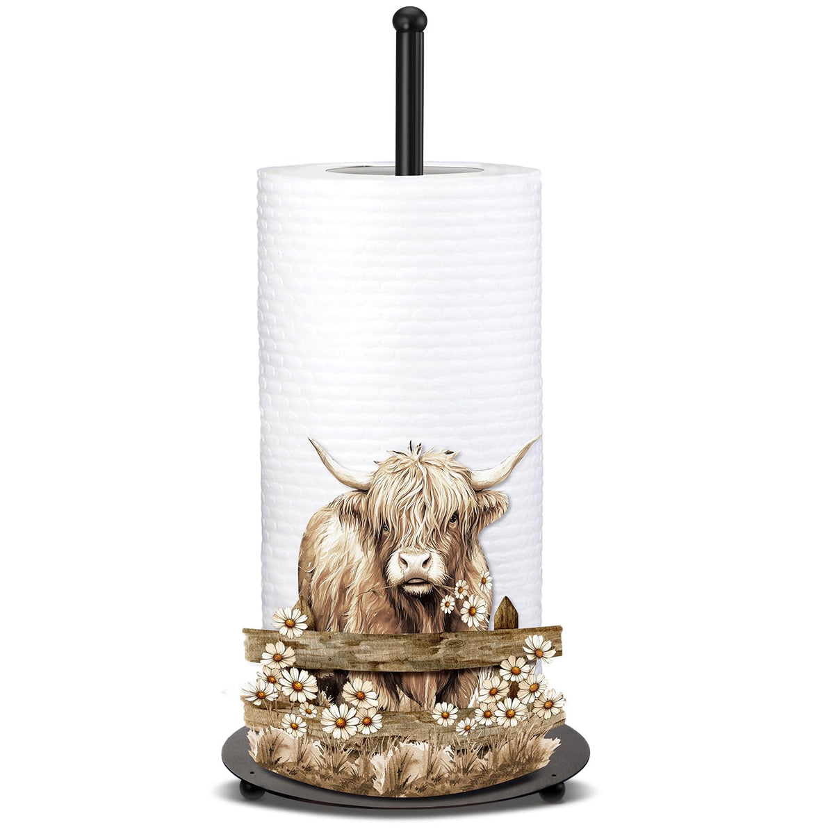 Shimeyao Highland Cow Metal Paper Towel Holder Farmhouse Highland Cow Kitchen Decor Accessories Large Metal Towel Holder Stand for Kitchen Bathroom Home(Rustic)