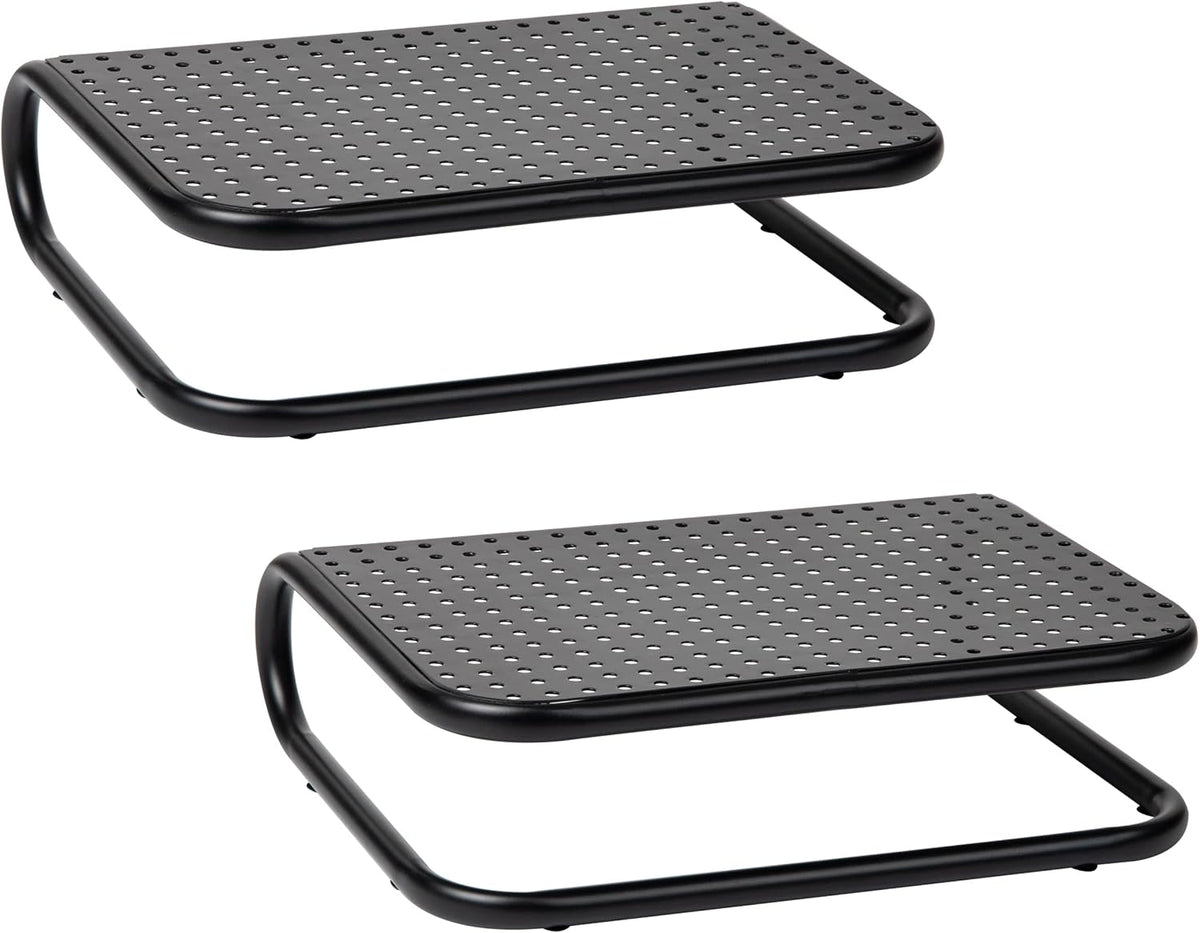 Set 2, 14.25"L 11"W 4.25"H, Mind Reader Monitor Stand, of Ventilated Laptop Riser, Desktop Organizer, Metal, x x Black