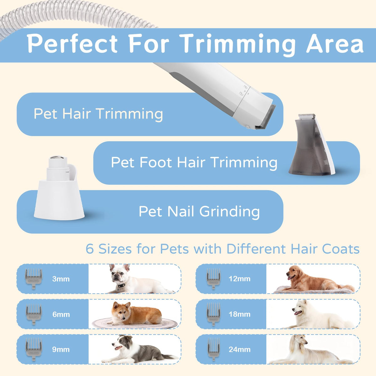 8VR Dog Grooming Kit, Pet Grooming Vacuum with Pet Clipper Nail Grinder, Dog Hair Vacuum with 6 Pet Grooming Tools for Dogs Cats Shedding Grooming