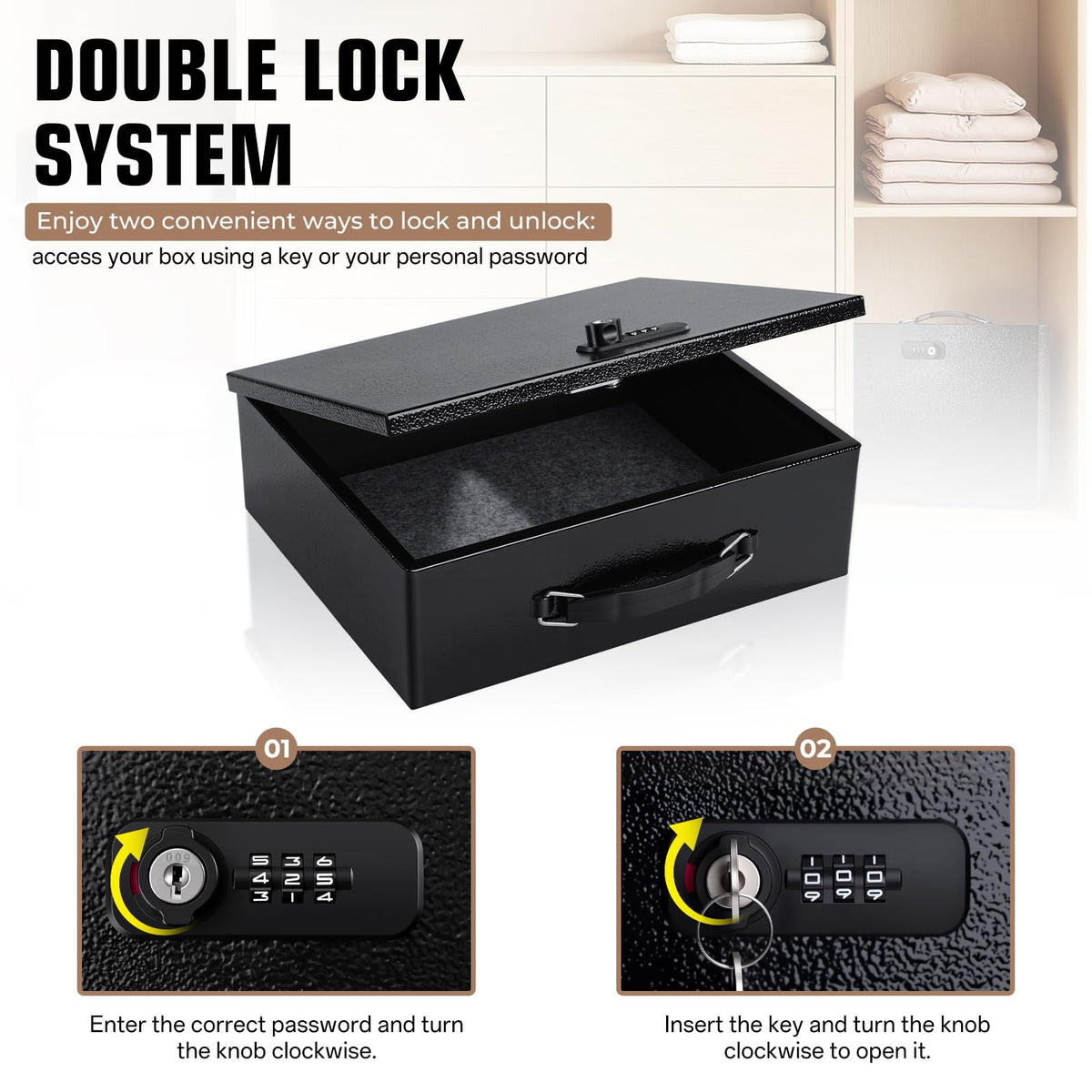 Fireproof Safe Lock Box Metal, Fire Proof Safe for Home Documents, Portable Security Box with Dual Combination and Key Lock for Personal Items,Passport, Money, X Large 13.2" x 11" x 4.13"