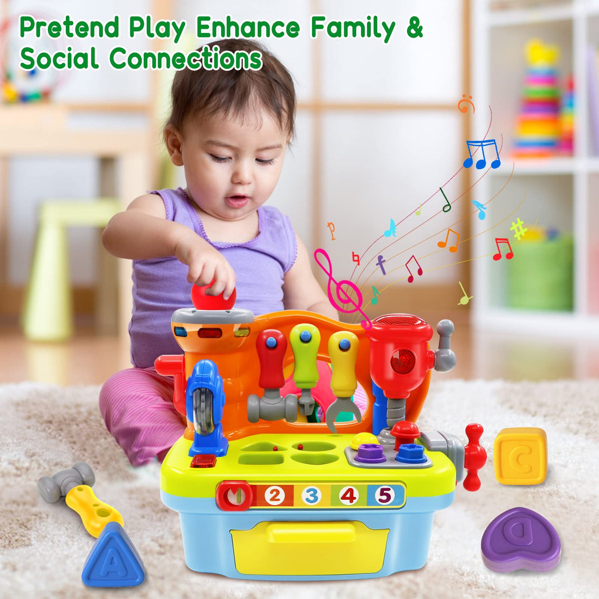 SYAOMUNLY Baby Toys for 1 Year Old Boy Girl Musical Learning Workbench for 1 2 Year Old Boy Birthday Gift Early Educational Sound Shape Toddler Toys Age 1-2 Tool Set for Kids 12-18 Months