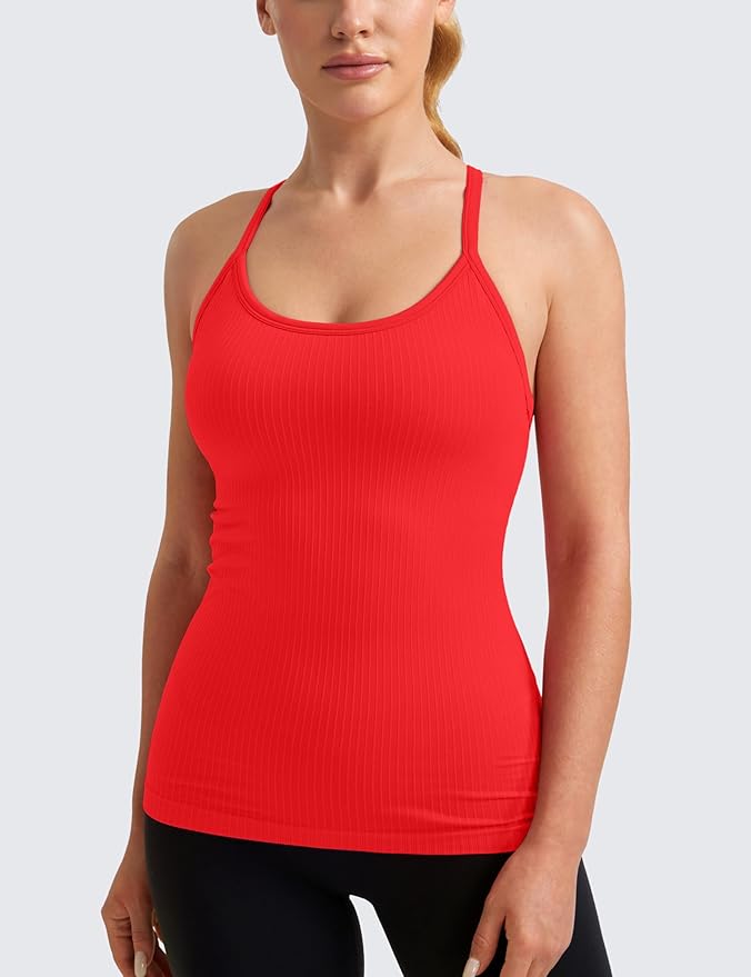 CRZ YOGA Seamless Workout Tank Tops for Women Racerback Athletic Camisole Sports Shirts with Built in Bra