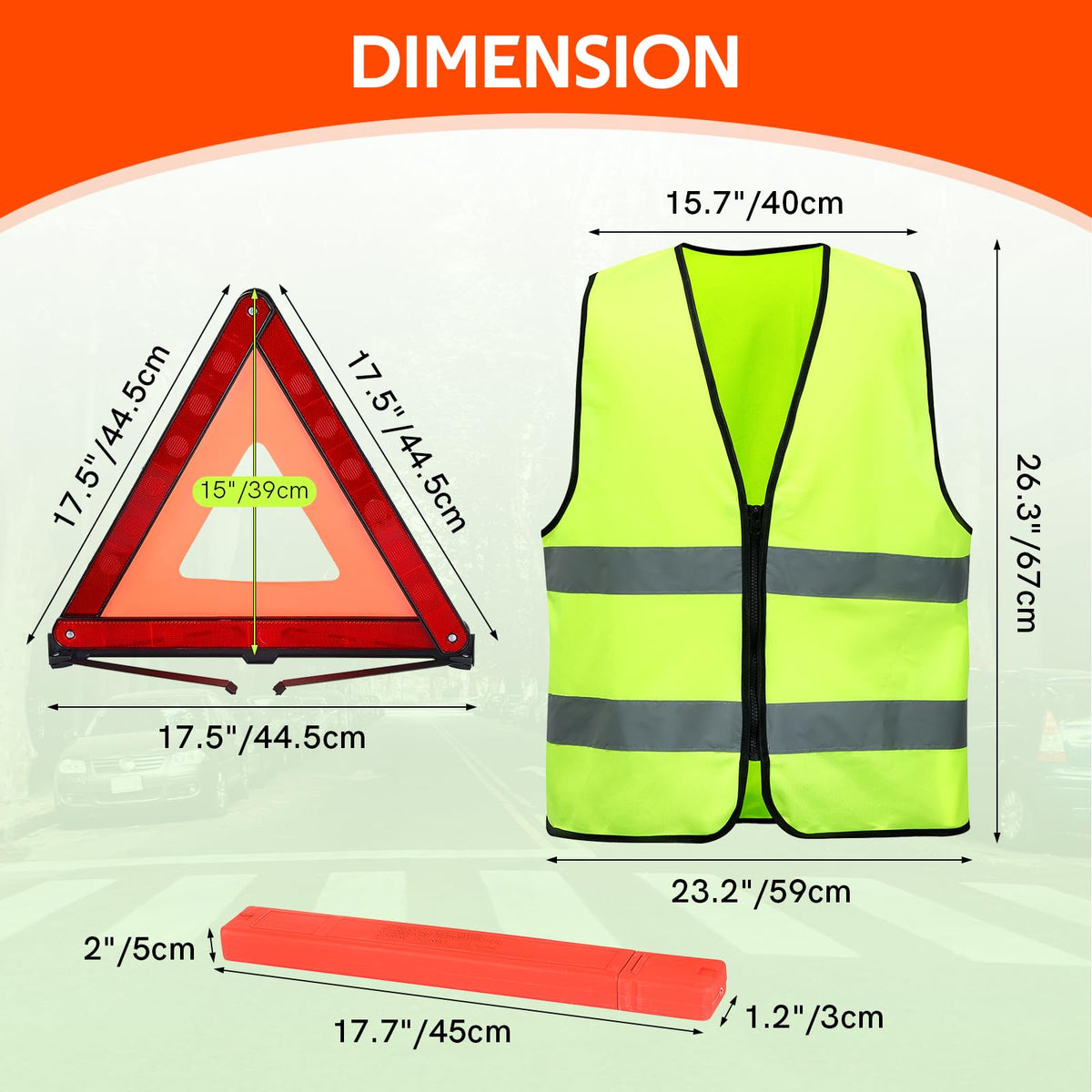 MYFULLY 2 Pack Emergency Warning Triangle and Reflective Safety Vest Set – Foldable Reflective Roadside Triangles, Essential Car Emergency Kit for Vehicle Breakdowns and Road Safety