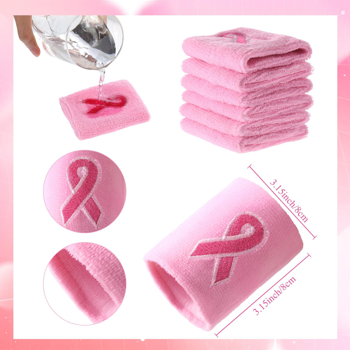 Wettarn 48 Pcs Breast Cancer Awareness Wristbands Silicone Pink Ribbon Cuffs Bulk Wrist Bands Football Inspiring Pink Sweatbands Awareness Gifts for Women Gym Athletic Sports Athletic Party Favors