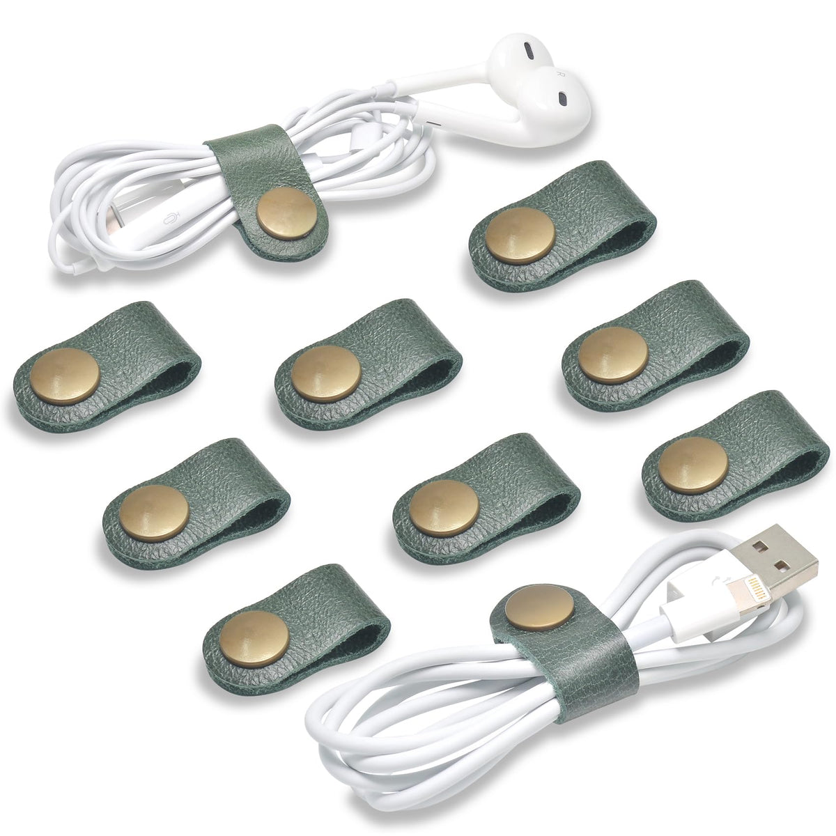 CAILLU Cord Organizer,Cord Keeper,Cable Organizer USB Holder,Cable Management,Cable Straps,Earbud case,wrap Headset Winder,Phone Earphone Clips Ties (Dark green Cord Organizer)