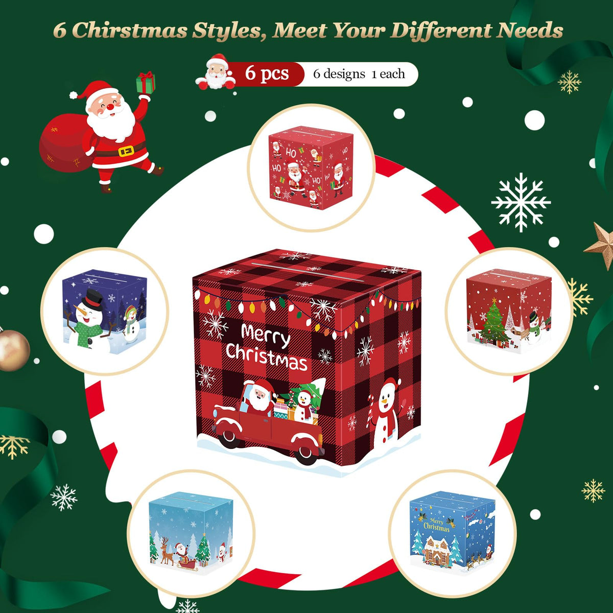 MoKo Christmas Money Box for Cash Gift Pull, 6 Pack Surprise Money Gift Box for Kids Adults with 160 Pcs Transparent Bags, A Fun Way to Give Cash to Girls and Boys, Christmas Decor Ideas, Red and Blue