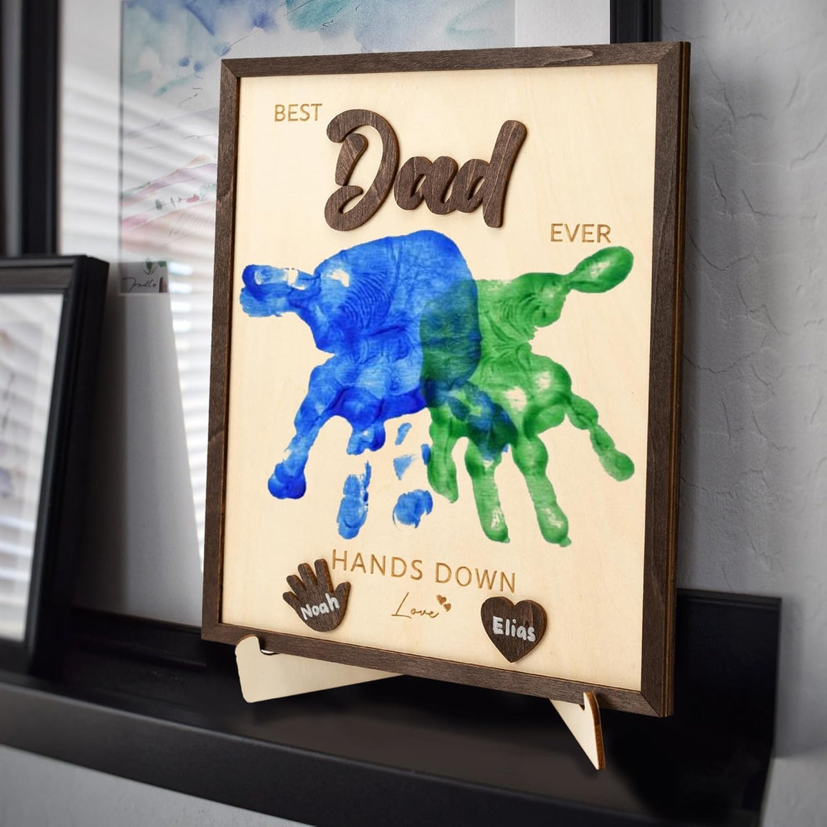NELXI Best Dad Ever Handprint Gifts – Personalized Wooden Frame DIY Kit for Kids, Father’s Day Crafts, Custom Family Keepsake from Children, Unique Present for Dad, Grandpa, Rustic Home Decor