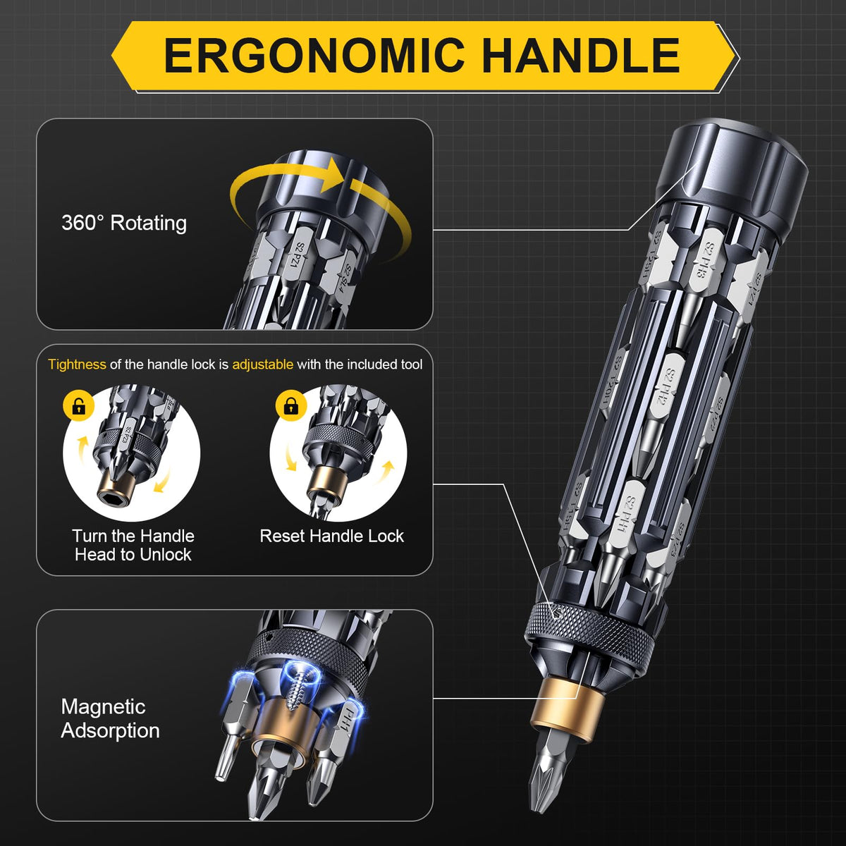 JOREST 19 in 1 Multibit Screwdriver Set, Unique Father Day Gifts for Men, Magnetic Multitool Screwdriver with Torx Hex Phillips Slotted, Repair Tool Kit for Computer Home Furnitures