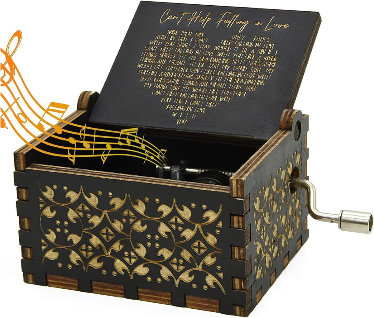 CAMKONG Can't Help Falling in Love Music Box, for Women, Men,Vintage Wooden Hand Crank Music Box,Gifts for Lover, Boyfriend,Girlfriend (Black)