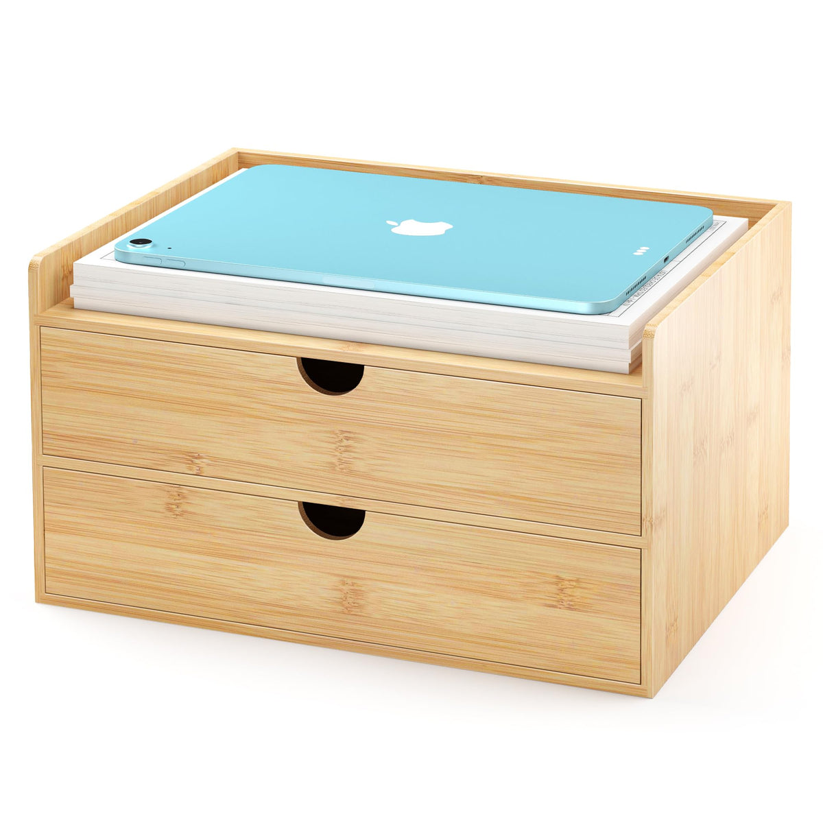 Bamboo Desk Drawer Organizer, Large Desktop Organizer with Drawers Tabletop Storage Organization Box for Office Home Toiletries Supplies Vanity, No Assembly Required (2 Drawer with Shelf)