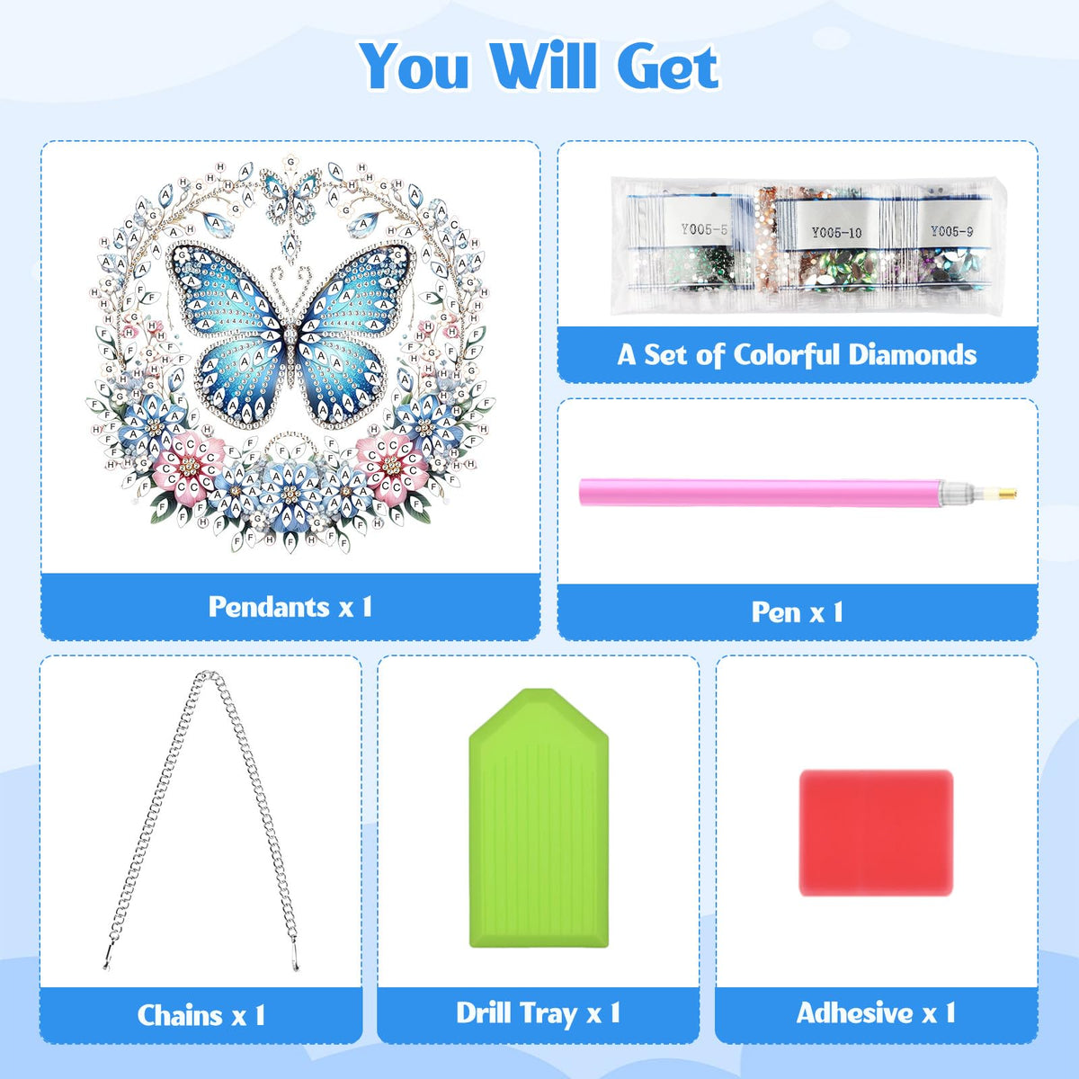 GHHKUD Butterfly Diamond Art Hanging Kits for Adults, DIY Double Sided Diamond Painting Hanging Flower Wreath, Special Shaped Acrylic Ornaments Pendants for Window Home Garden Wall