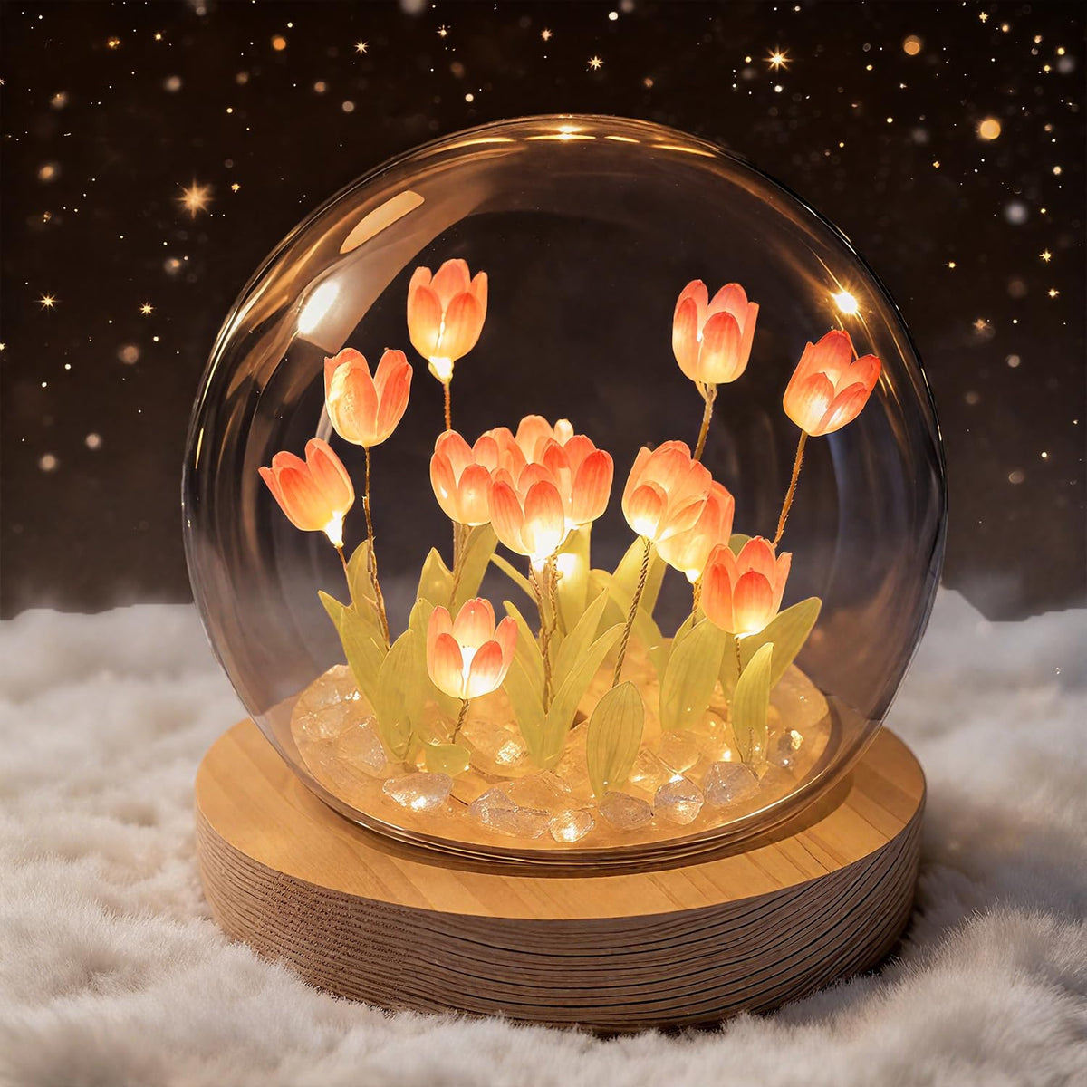 Lifnatty Mothers Day Tulips Gifts for Women – Tulip Lamp with Glass Dome, Birthday Gift for Girlfriend, Wife, Mom, Battery Operated LED Flower Night Light for Bedroom, Home and Table Decor