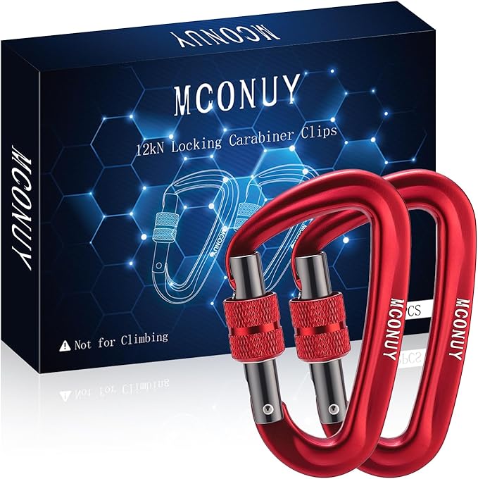 12kN Locking Carabiner Clips, Small Aluminium Carabiners Keychain, Heavy Duty Caribeaners for Camping, Hiking, Hammocks, Swings, Dog Leash, 2 Pcs