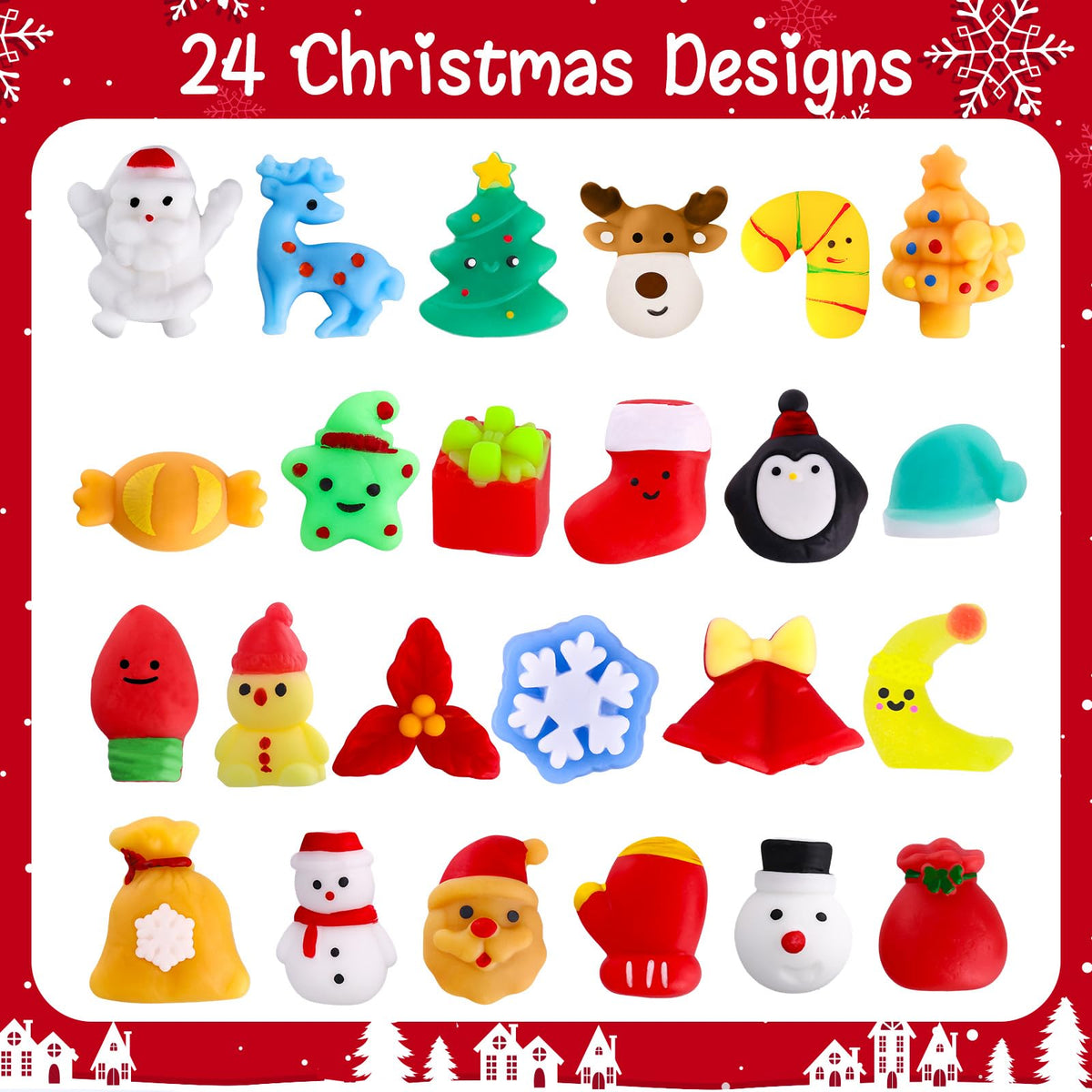MGparty 48 PCS Christmas Squishies Mochi Squishies Toys for Kids Christmas Stocking Stuffers Party Favor Goodie Bag Filler Bulk