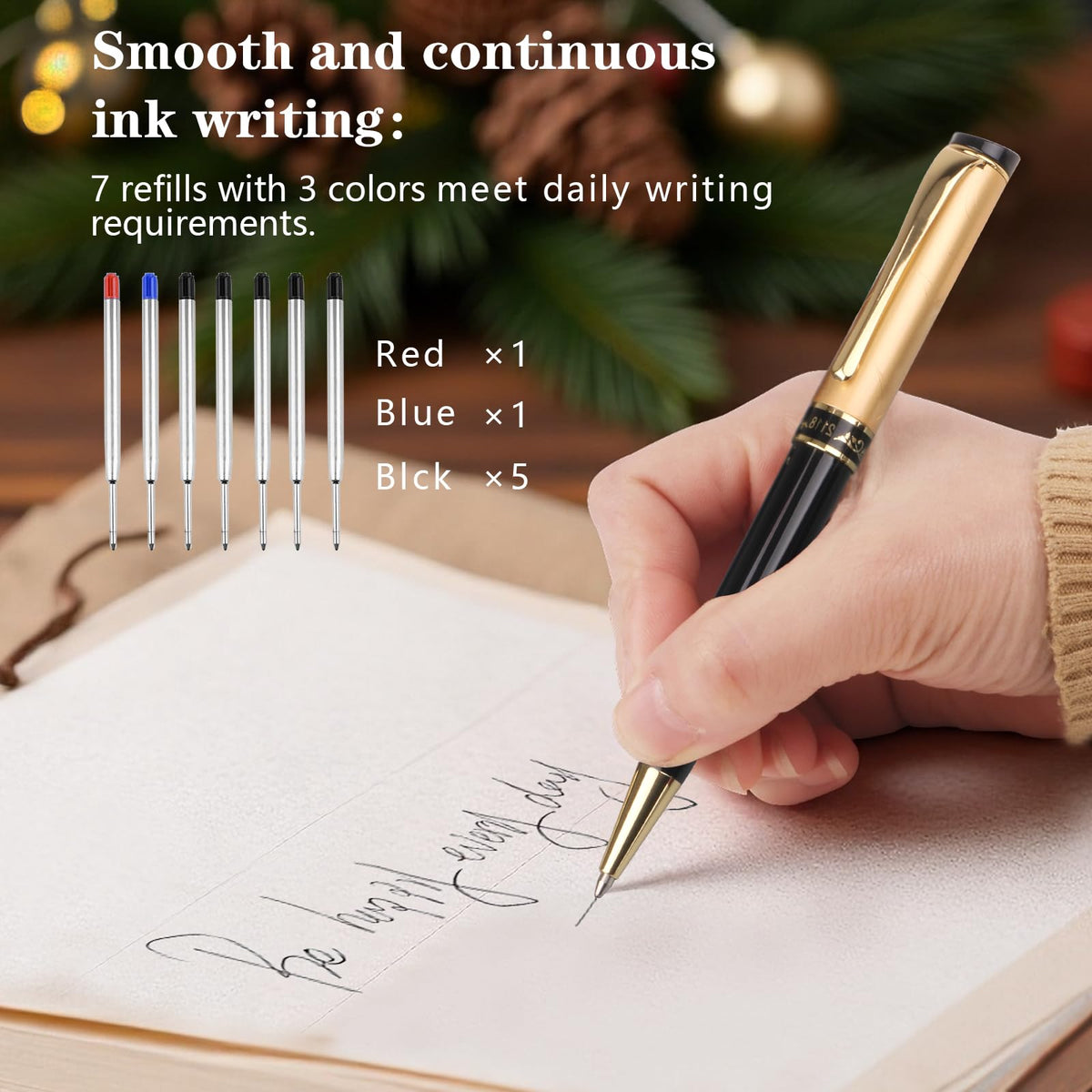 Shiduode Luxury Ballpoint Pens, Retractable Metal Pen with 7 Refills (Black, Blue, Red) for Smooth Writing - Executive Office Desk Accessories, Ideal Gifts for Professionals, Teachers,Nurses