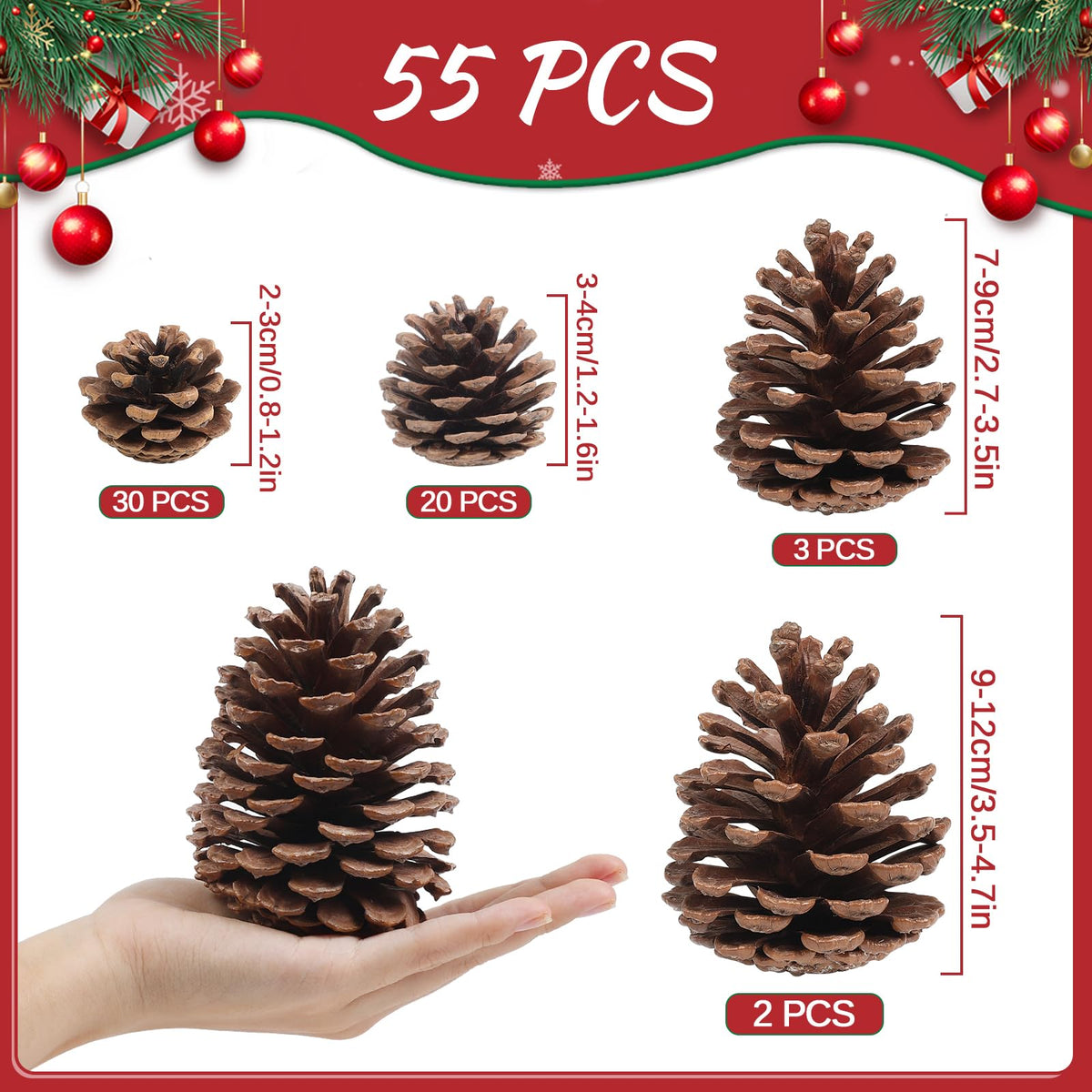 Wlicon 55 PCS Pine Cones Decorations Natural Pinecones, Large Medium & Mini Sizes Pinecones for Table Christmas Tree Crafts Gifts Thanksgiving Fall and Xmas Home Decor DIY Ornaments