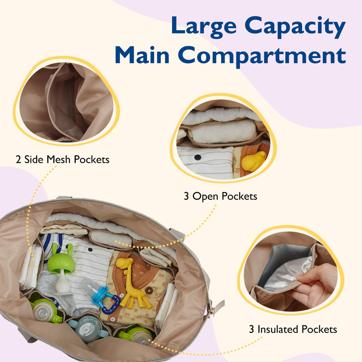 mommore Diaper Bag Tote, Large Capacity Travel Diaper bags, Hospital Bag for Labor Delivery, Baby Bag with Pacifier Case, Changing Pad