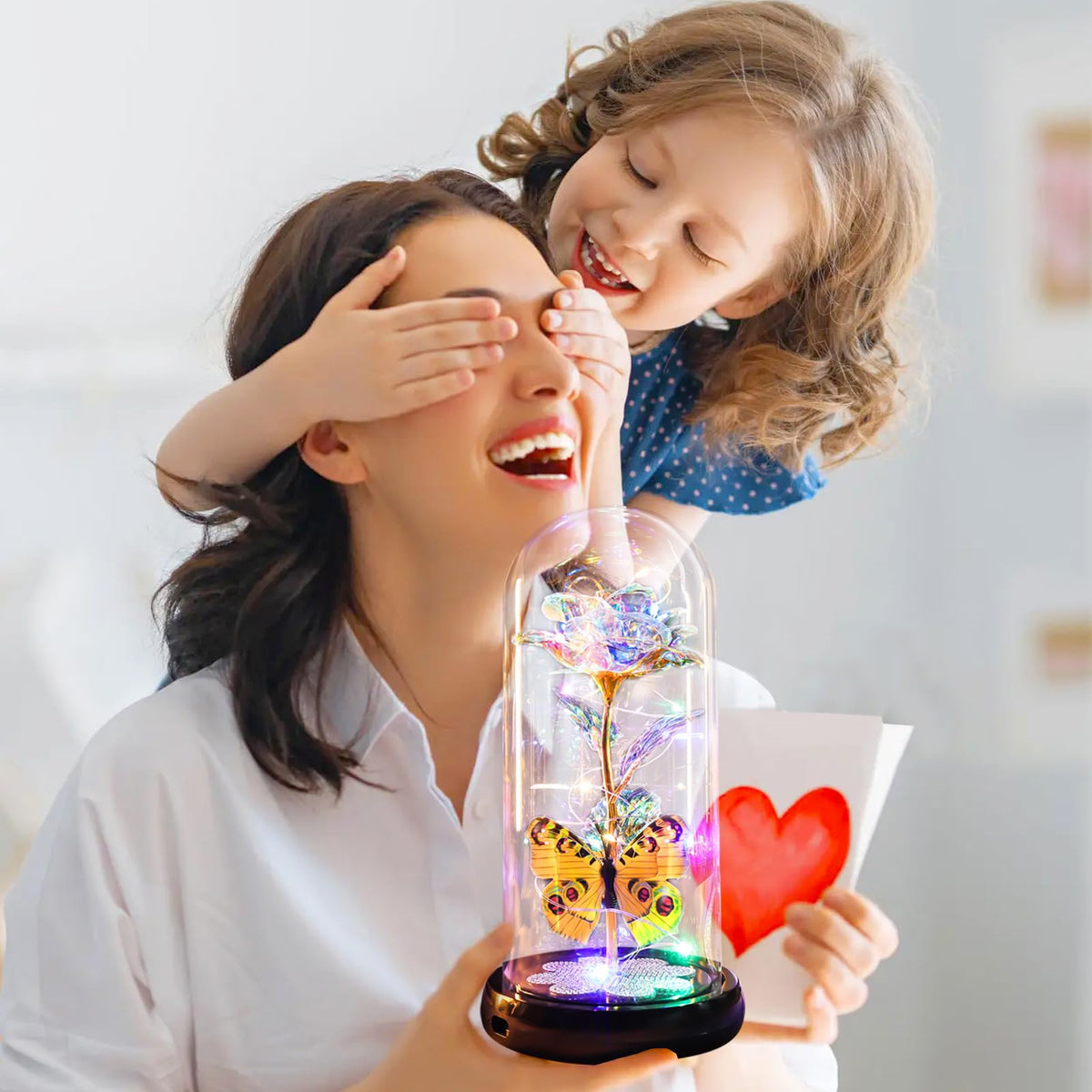 Mothers Day Rose Gifts for Mom Birthday Gift for Women, Rechargeable Galaxy Glass Rose in Glass Dome Colorful Crystal Flower Butterfly Mother's Day Flowers Gifts for Women Mom Wife Grandma Daughter
