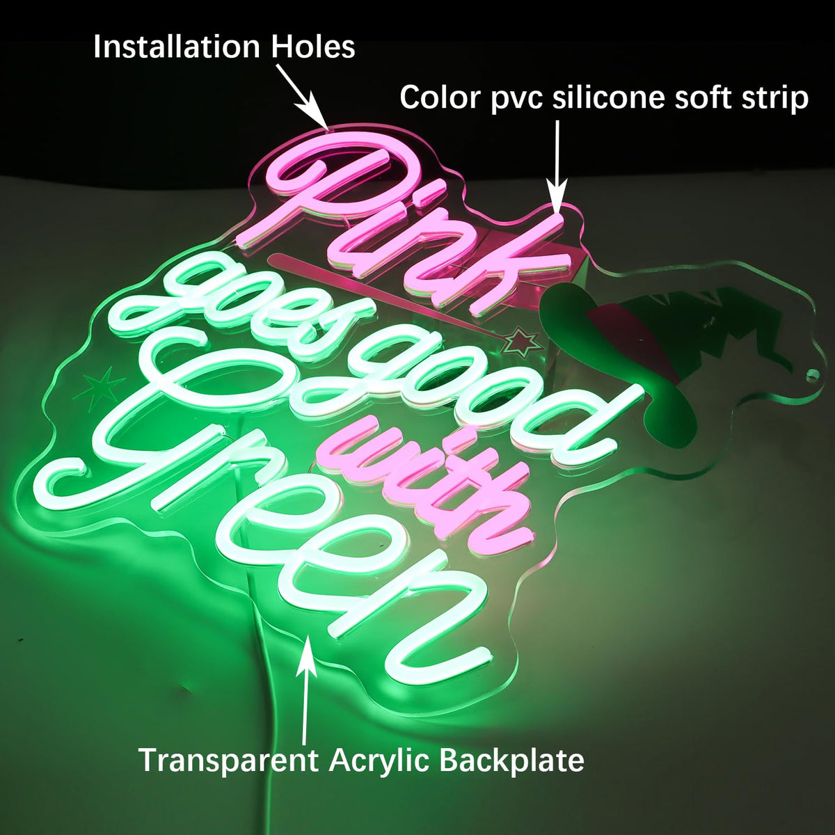 “Pink Goes Good With Greed” Witch-Themed Neon Sign - Enchanting LED Decor with Magic Hat Accent (13.9”x13.4”)
