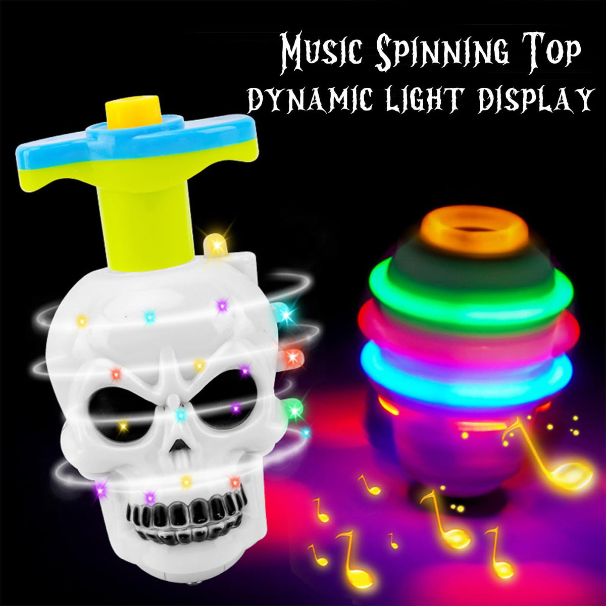 DERAYEE Halloween Basket Stuffers for Kids, 3PCS LED Pumpkin Skull Light Up Spinning Tops Halloween Spinning Toys Gifts for Halloween Party Favors Goodie Bag Fillers Classroom Rewards