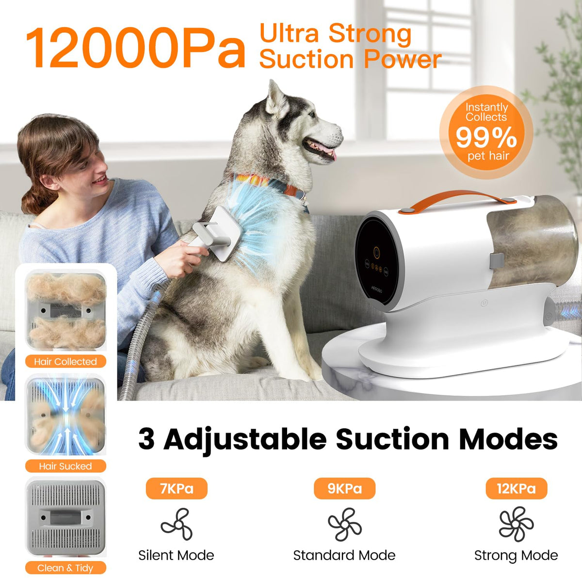 AIRROBO Dog Grooming Vacuum Kit,12000Pa Strong Pet Vacuum for Shedding,Grooming Hai,Quiet,PG100,2L Large Capacity