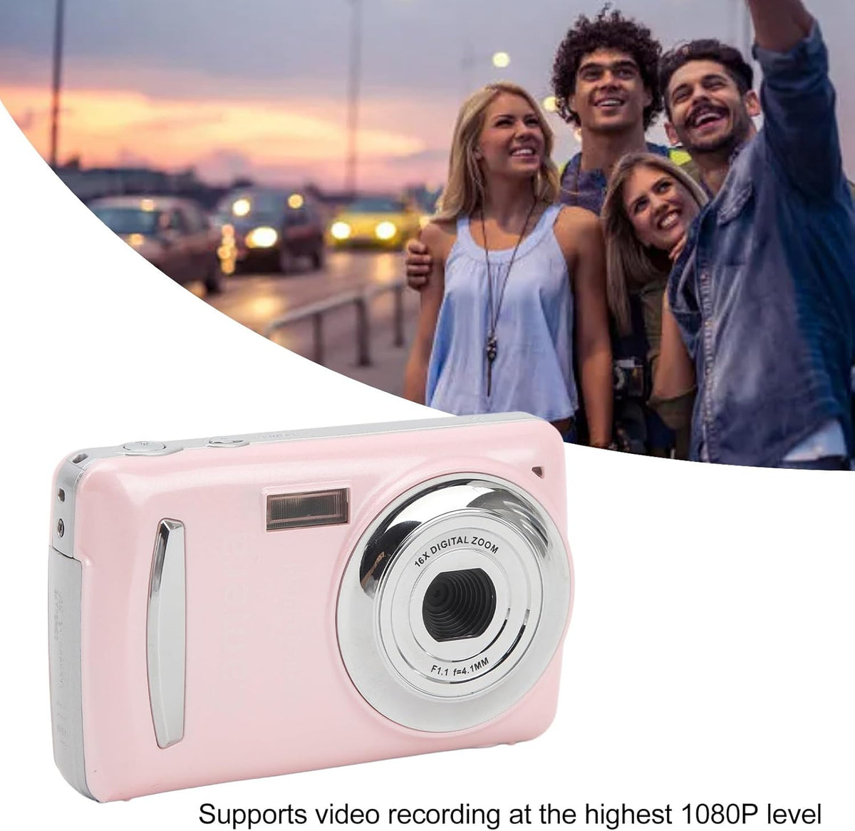 Yunseity 1080P 16X 64MP 2.4 Inch Full HD Zoom Digital Point and Shoot Camera, IPS Screen Auto Focus Vlogging Camera
